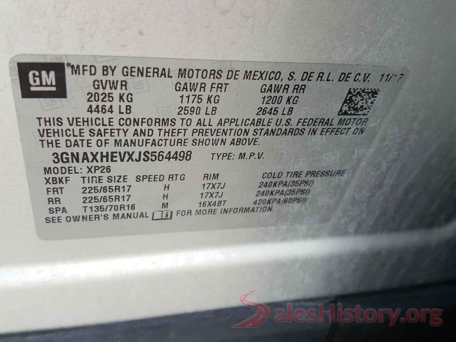 3GNAXHEVXJS564498 2018 CHEVROLET EQUINOX