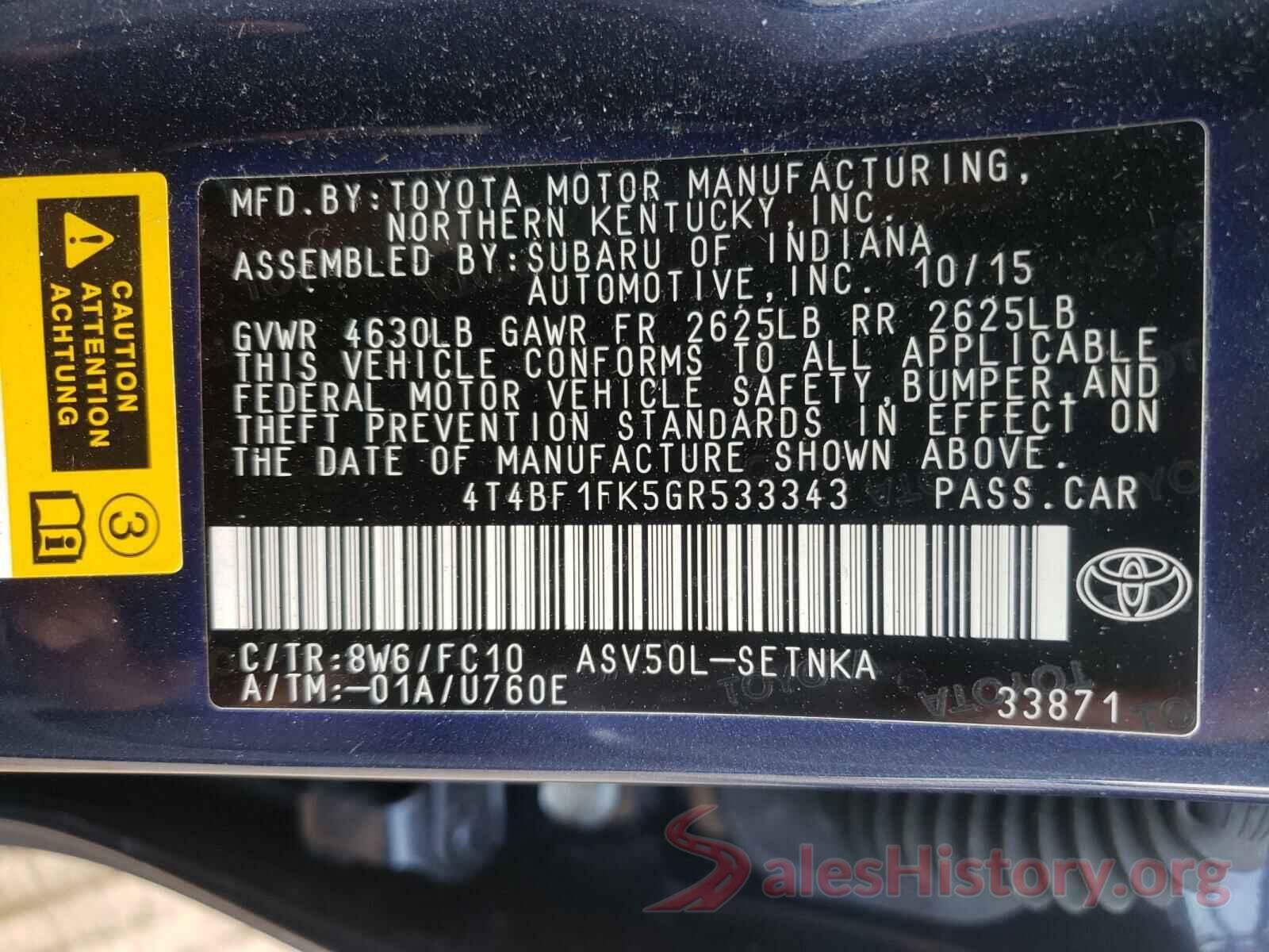 4T4BF1FK5GR533343 2016 TOYOTA CAMRY