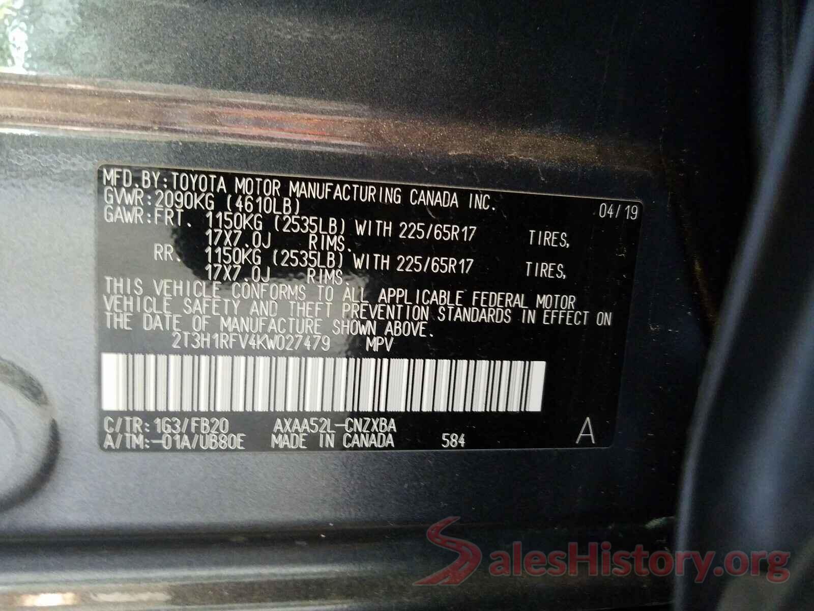 2T3H1RFV4KW027479 2019 TOYOTA RAV4