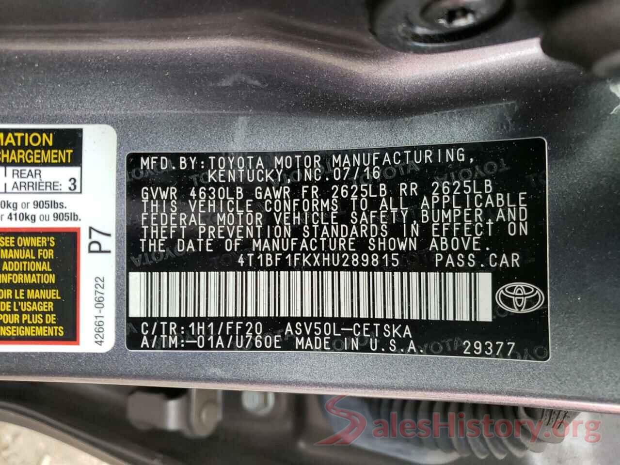 4T1BF1FKXHU289815 2017 TOYOTA CAMRY