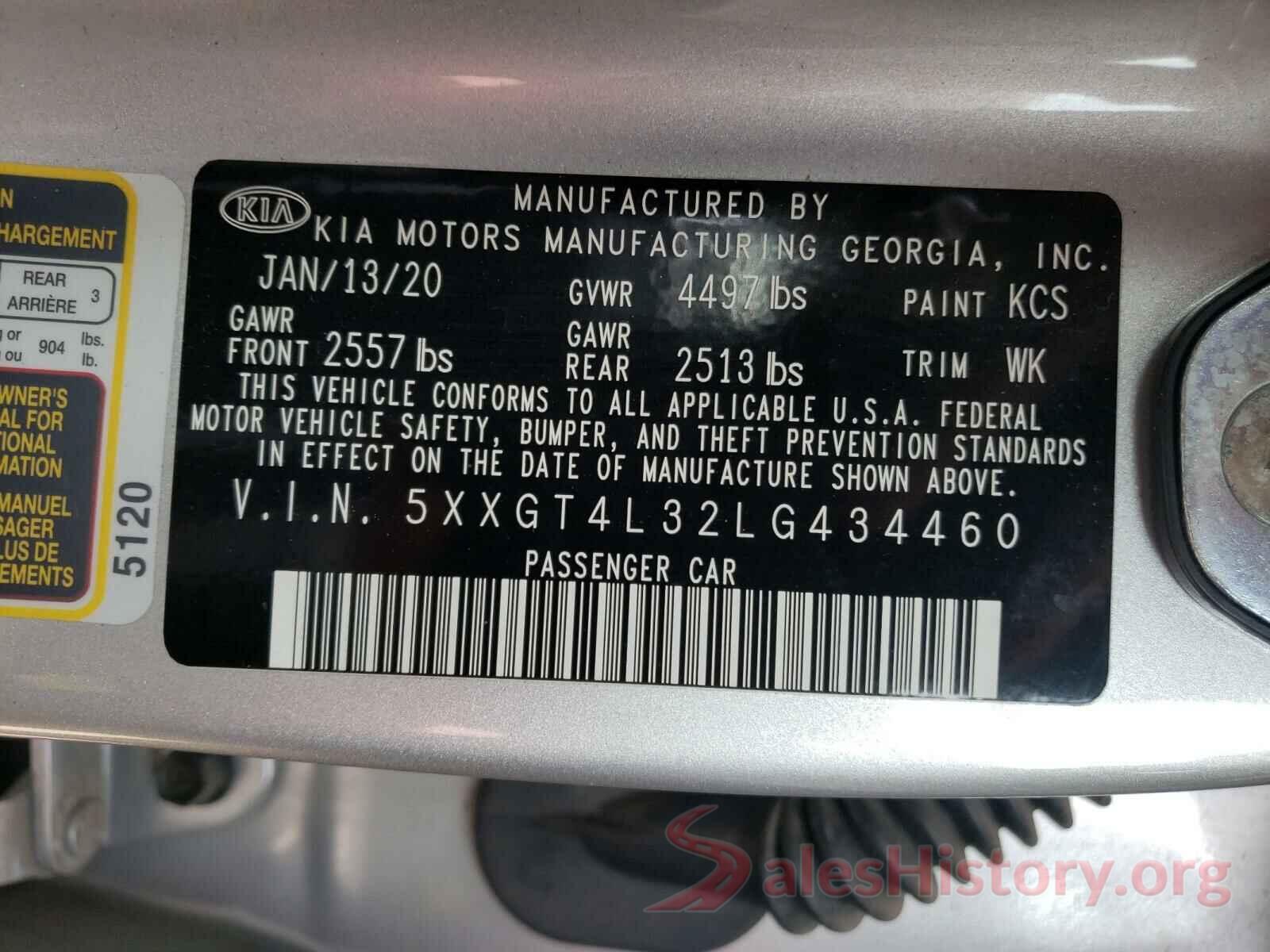 5XXGT4L32LG434460 2020 KIA OPTIMA