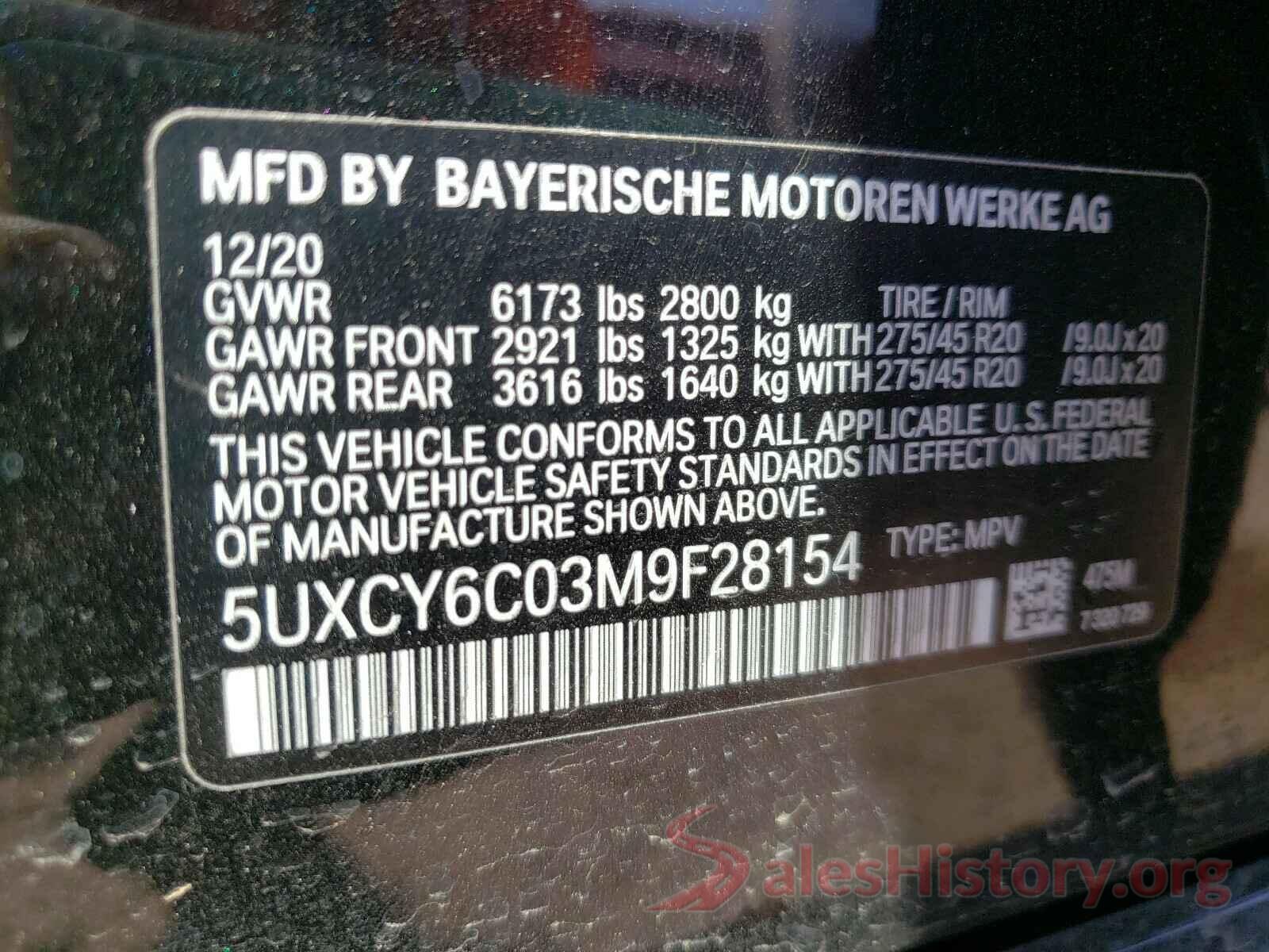 5UXCY6C03M9F28154 2021 BMW X6