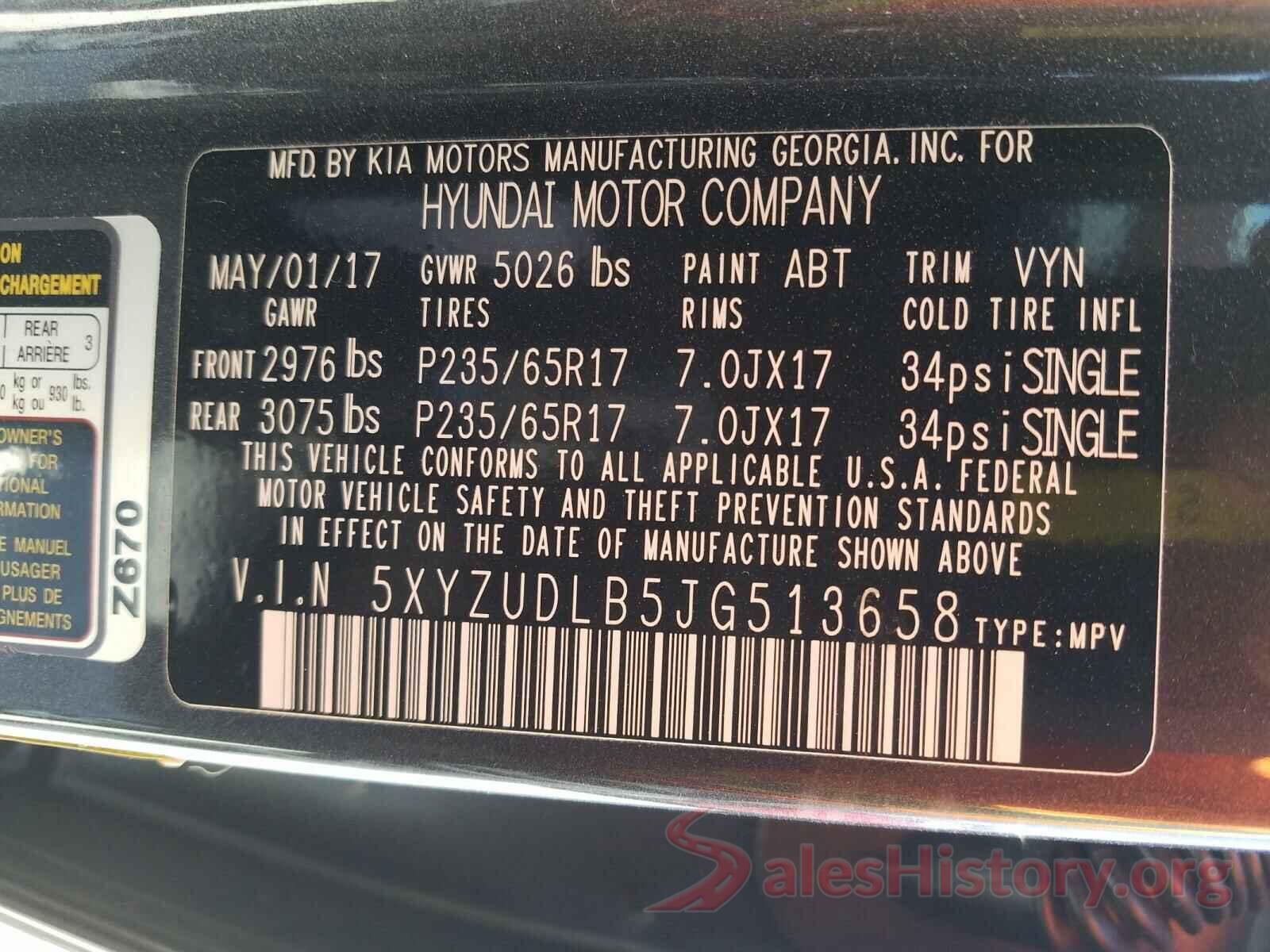 5XYZUDLB5JG513658 2018 HYUNDAI SANTA FE