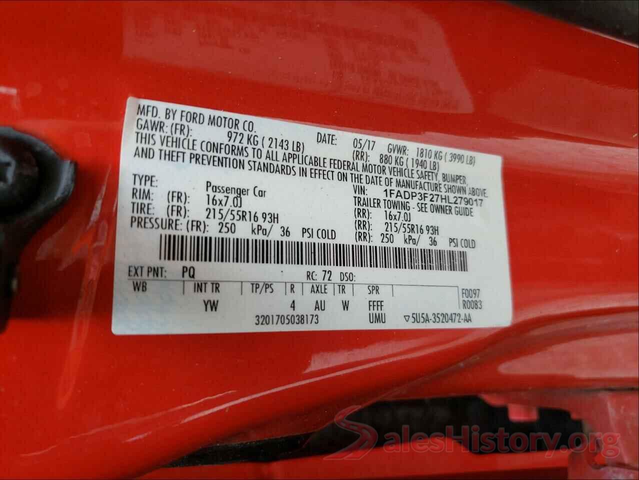 1FADP3F27HL279017 2017 FORD FOCUS