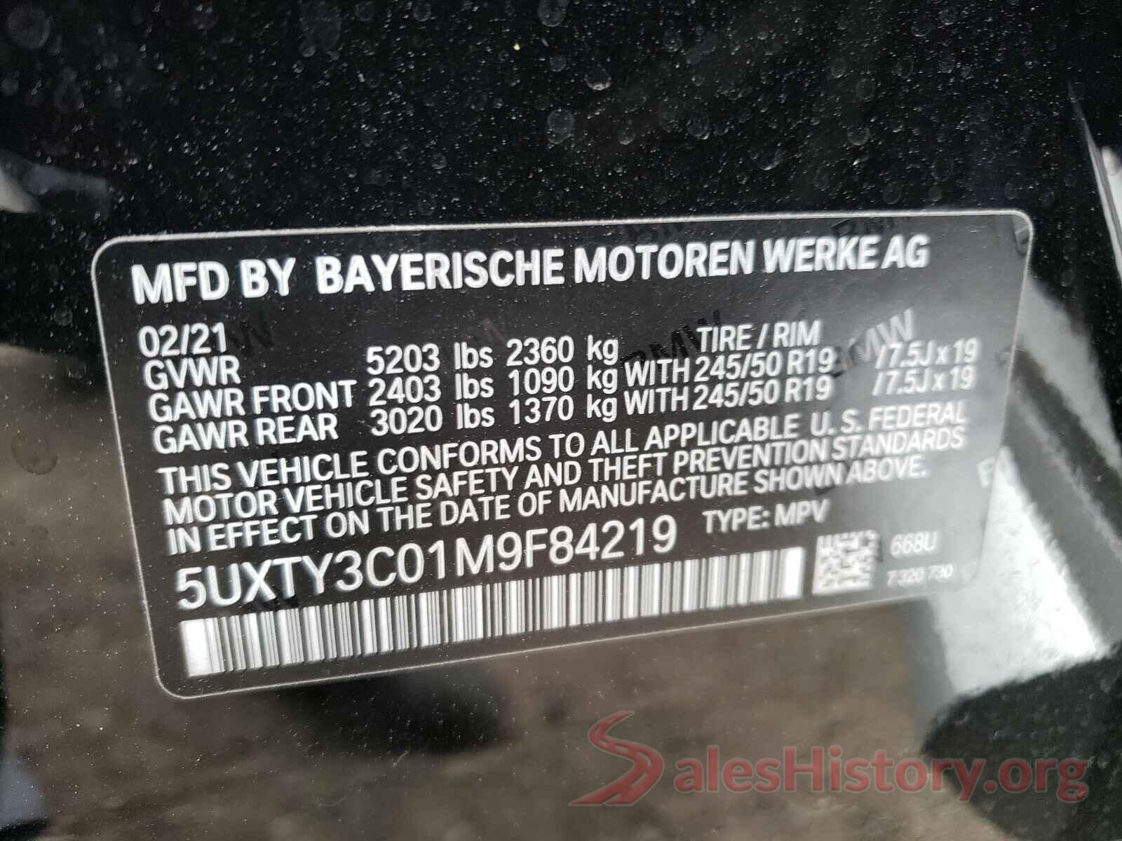 5UXTY3C01M9F84219 2021 BMW X3