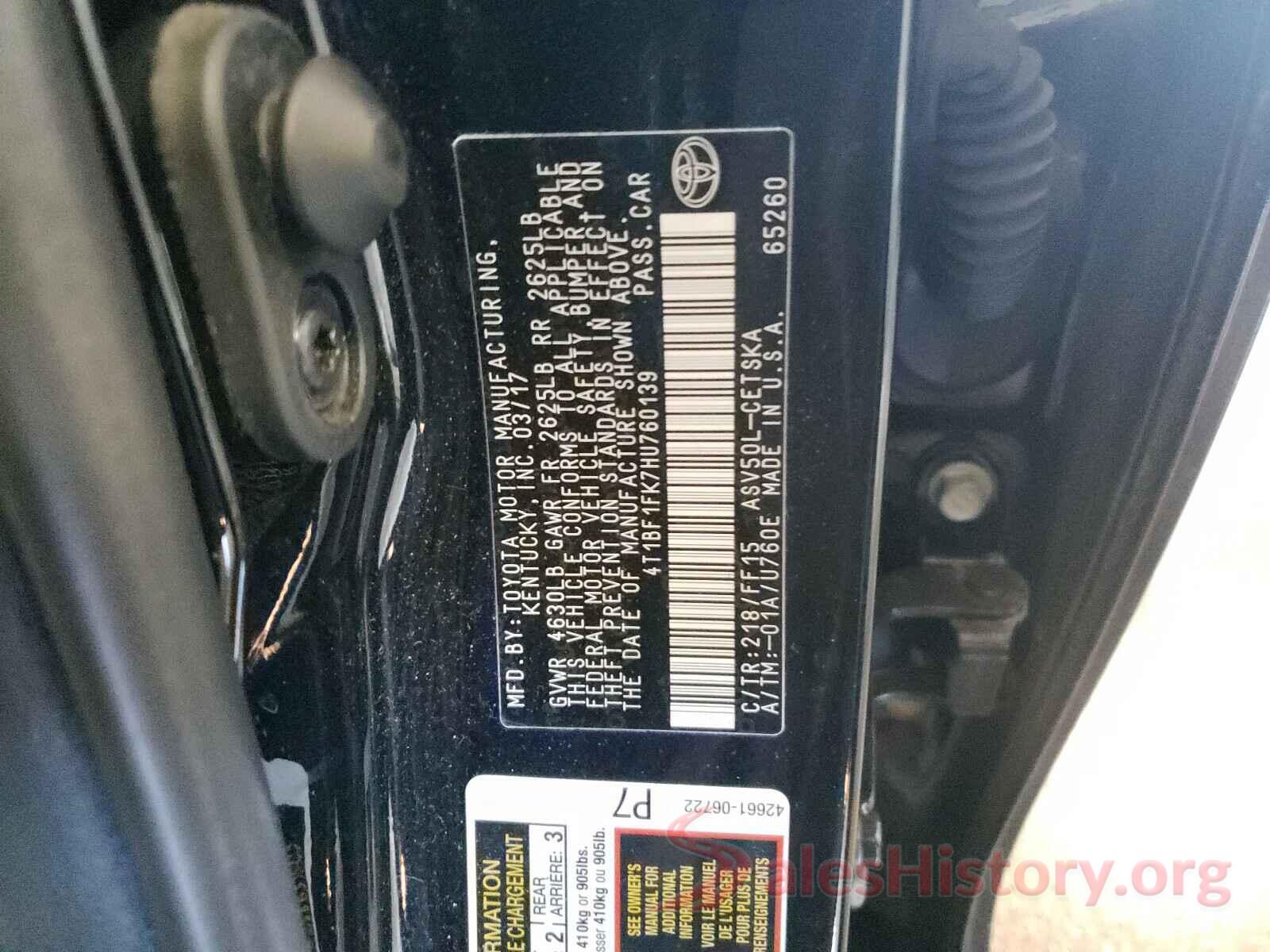 4T1BF1FK7HU760139 2017 TOYOTA CAMRY