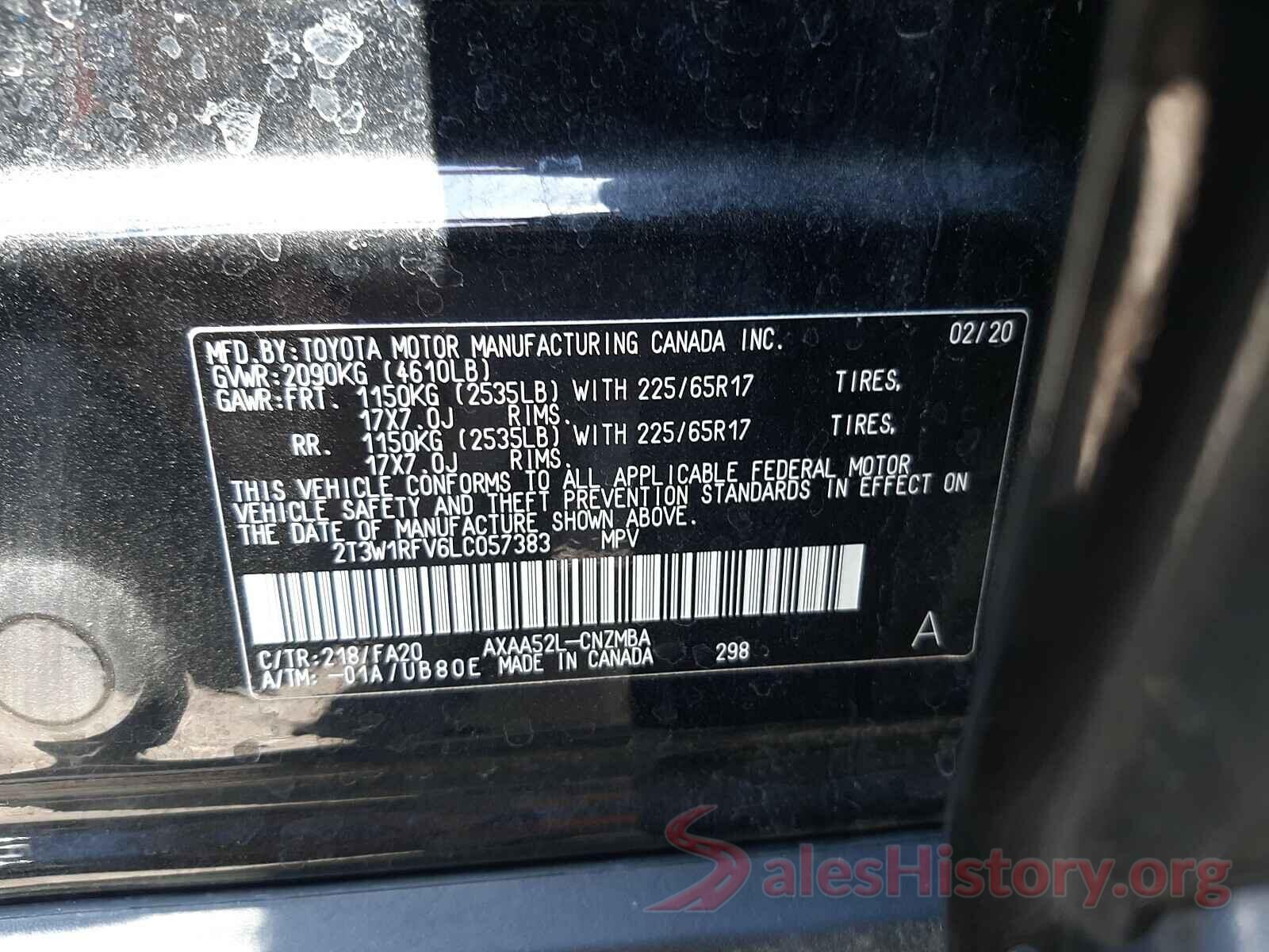 2T3W1RFV6LC057383 2020 TOYOTA RAV4