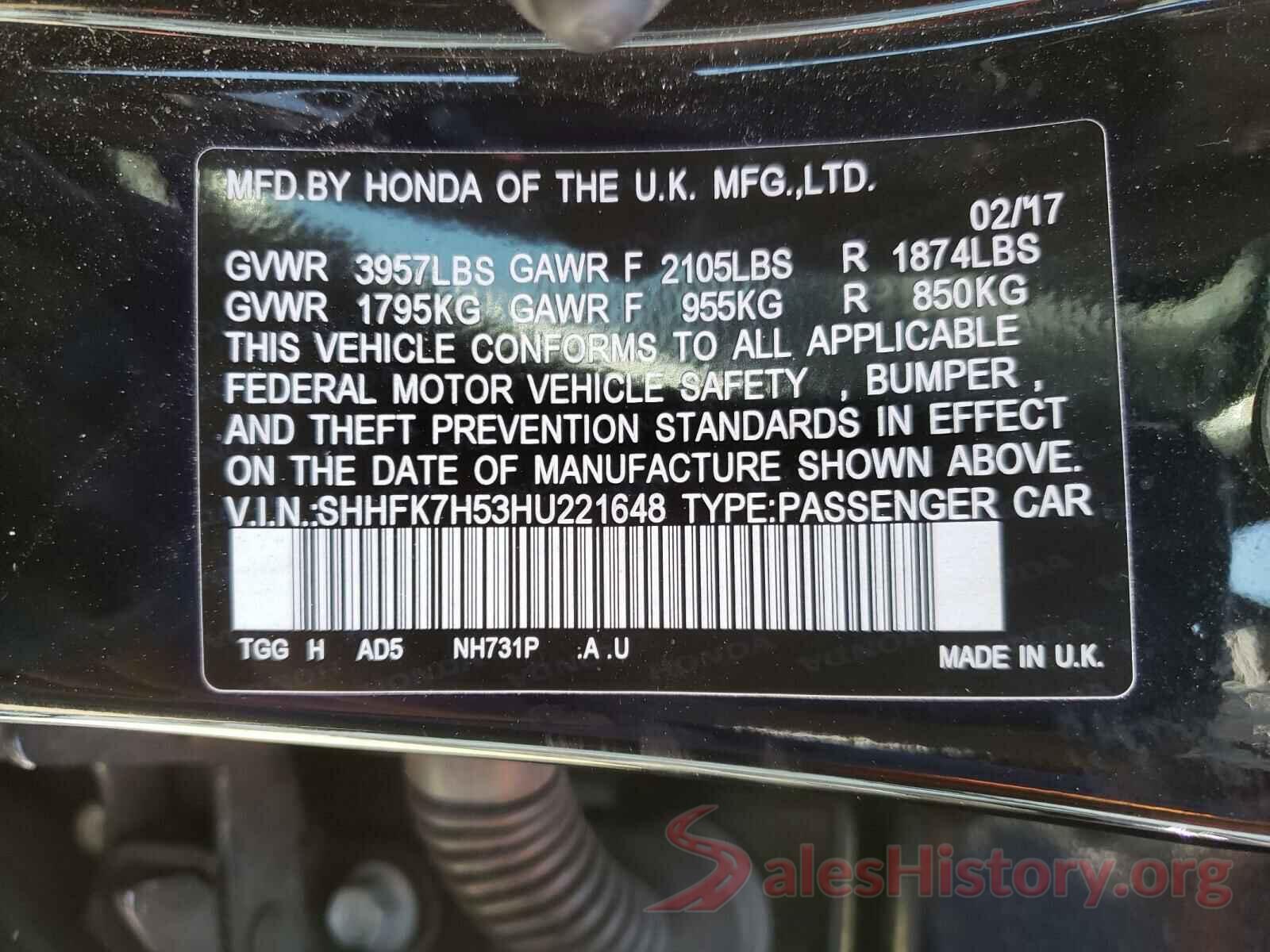 SHHFK7H53HU221648 2017 HONDA CIVIC