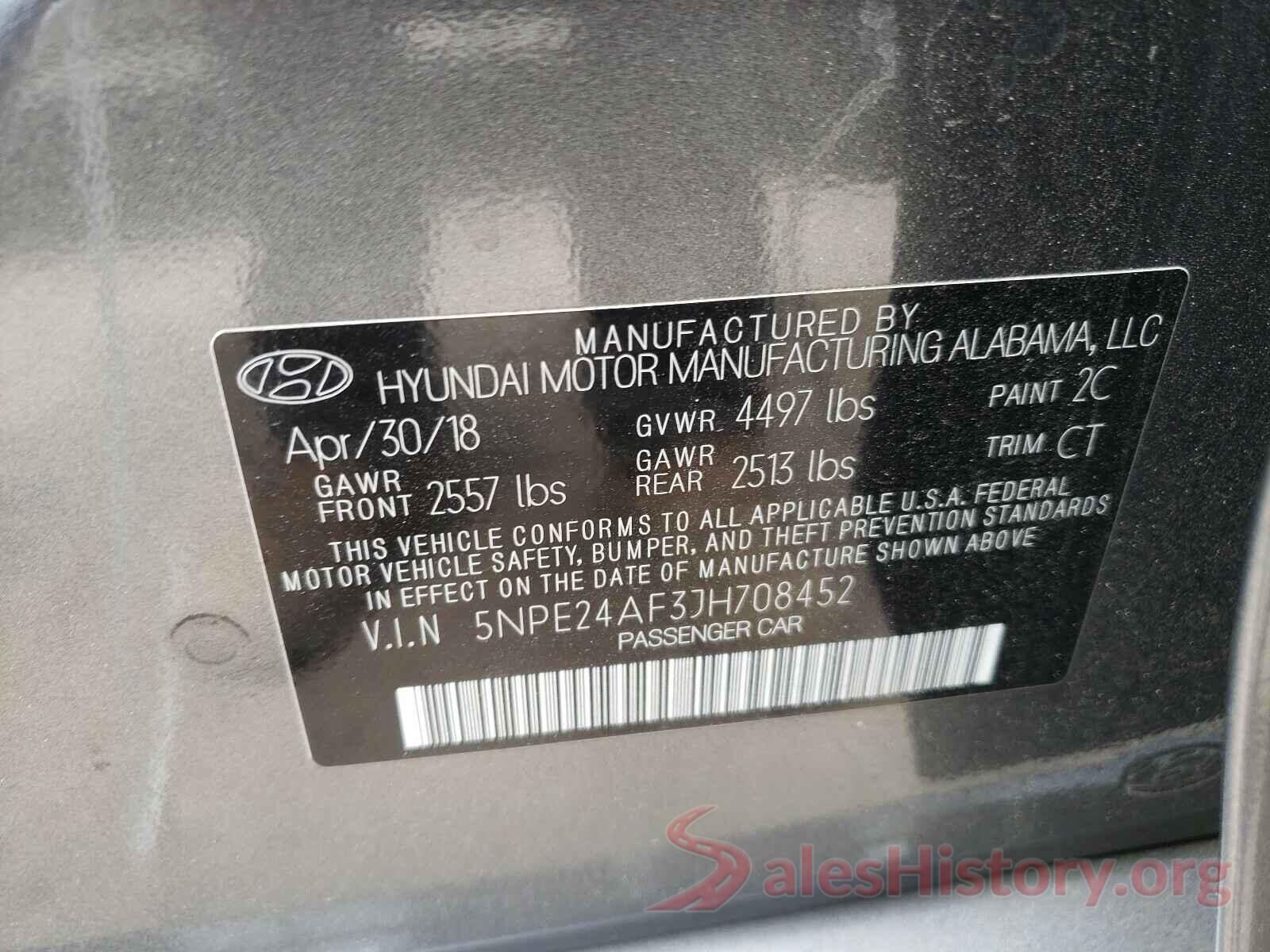 5NPE24AF3JH708452 2018 HYUNDAI SONATA