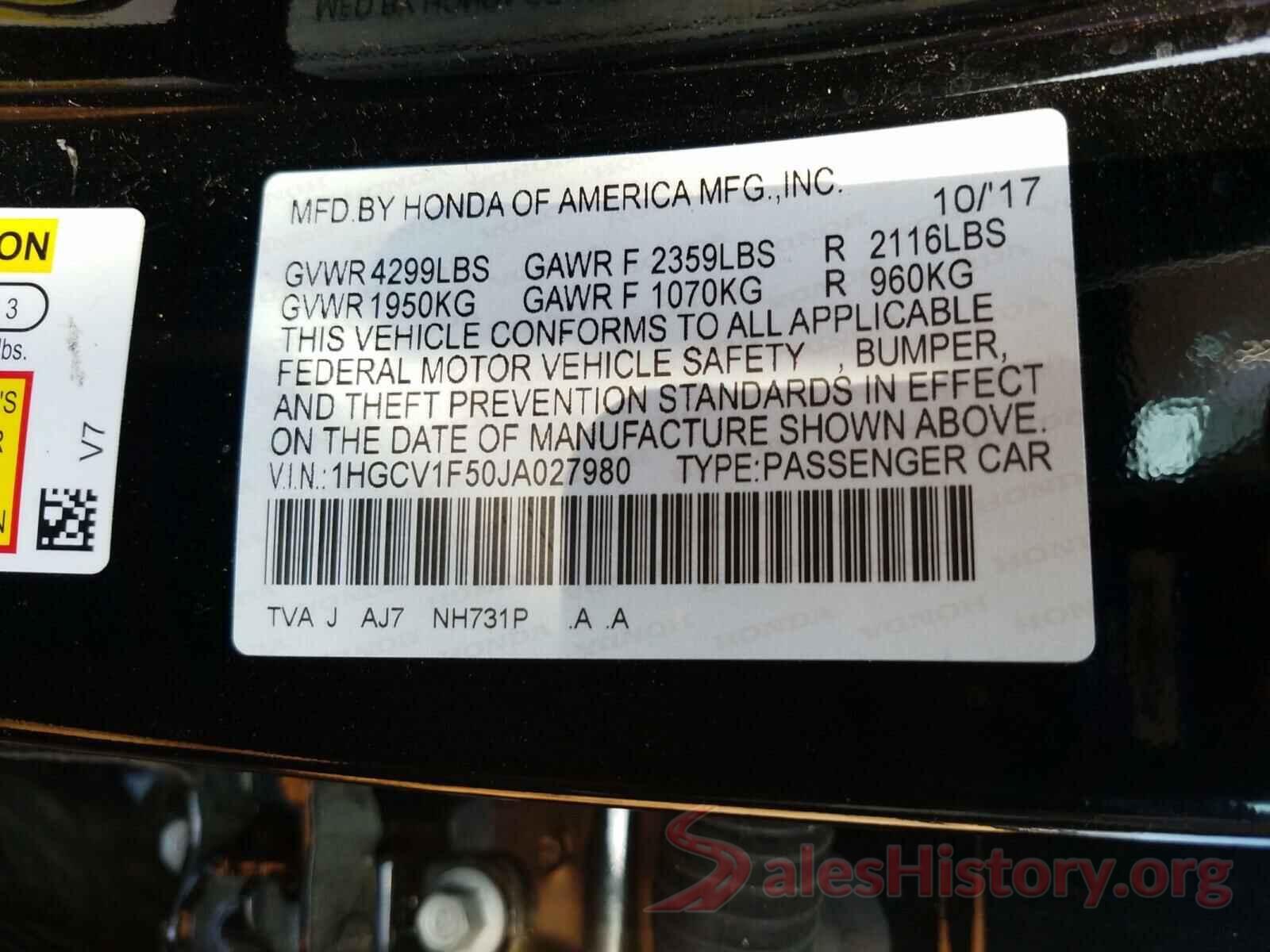 1HGCV1F50JA027980 2018 HONDA ACCORD