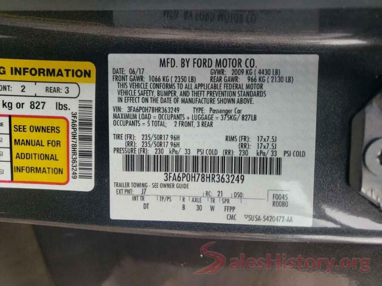 3FA6P0H78HR363249 2017 FORD FUSION