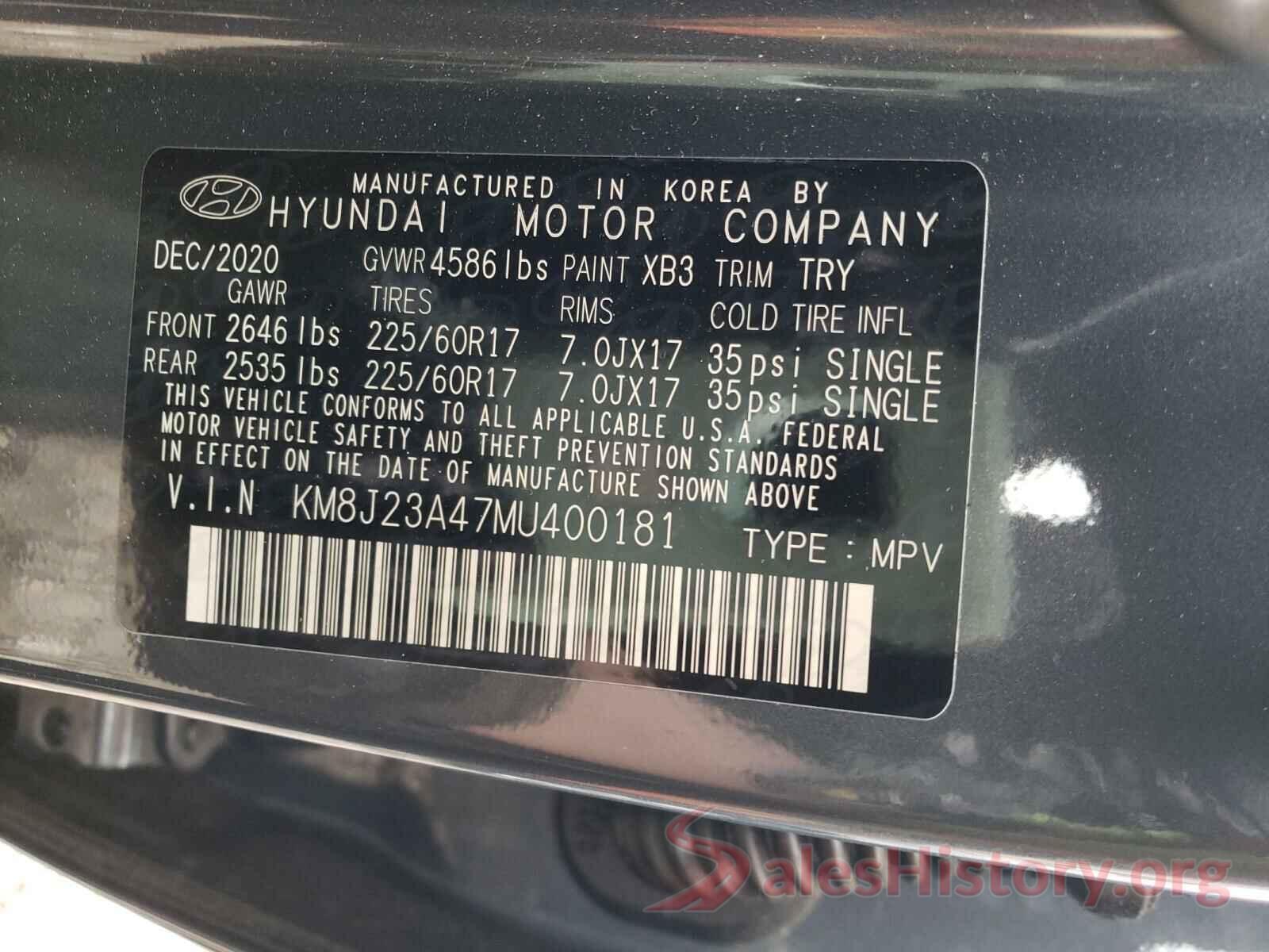 KM8J23A47MU400181 2021 HYUNDAI TUCSON