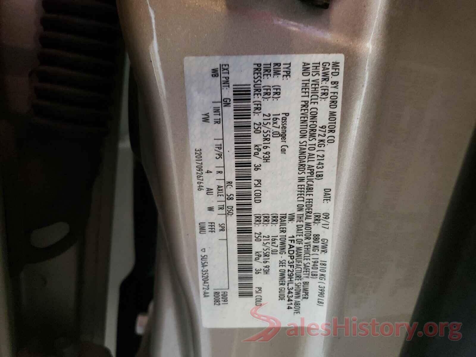 1FADP3F29HL343414 2017 FORD FOCUS