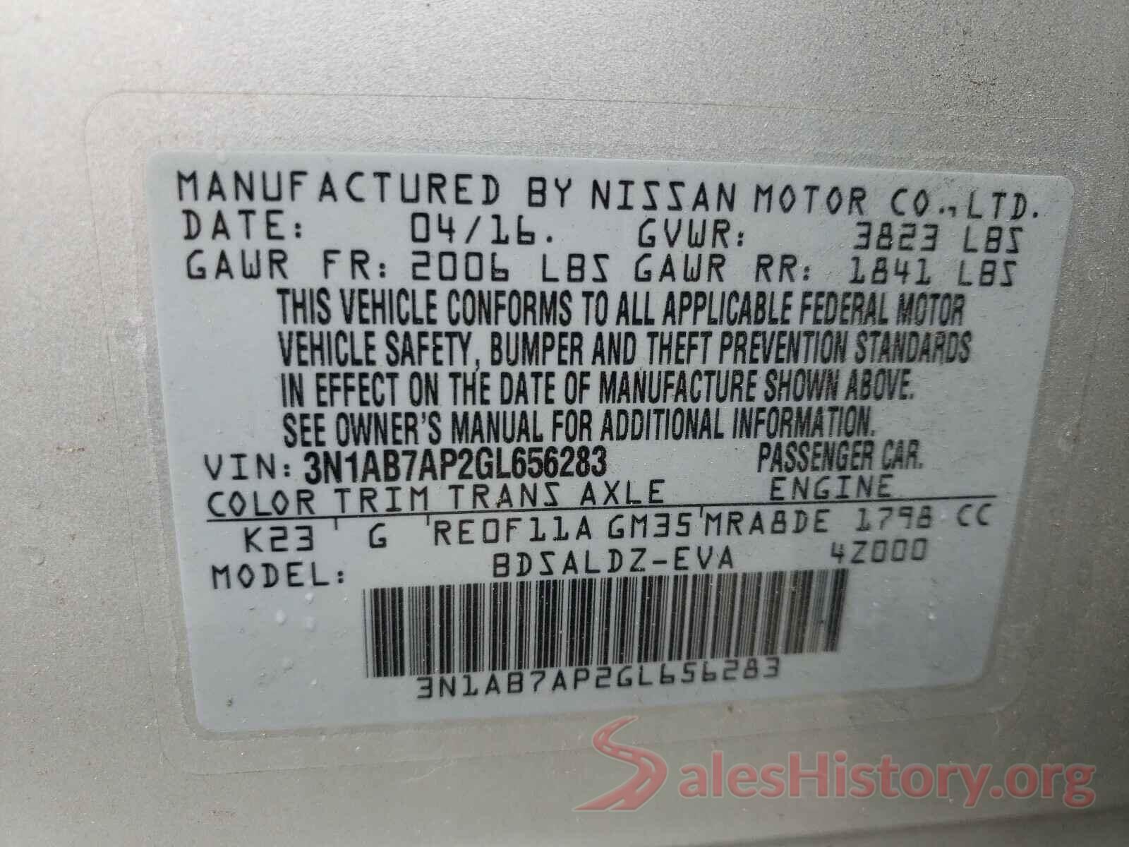 3N1AB7AP2GL656283 2016 NISSAN SENTRA