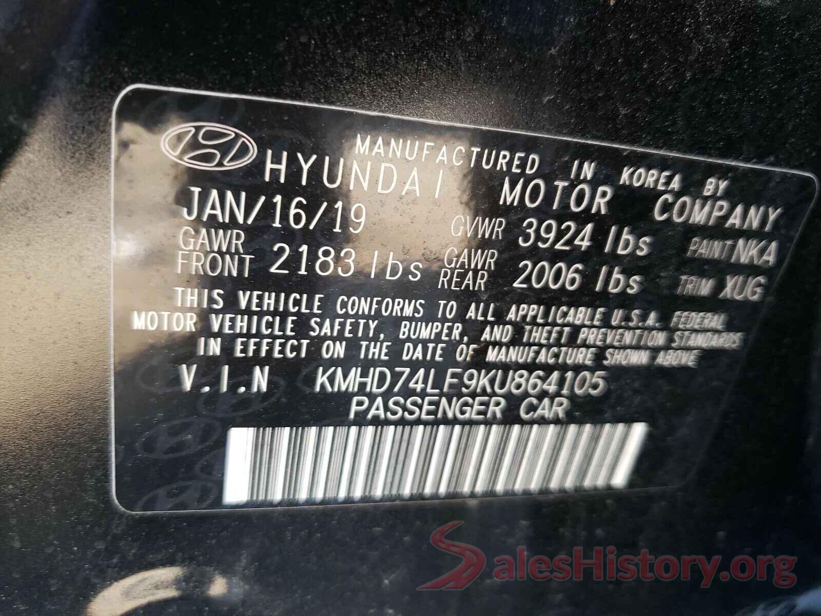 KMHD74LF9KU864105 2019 HYUNDAI ELANTRA