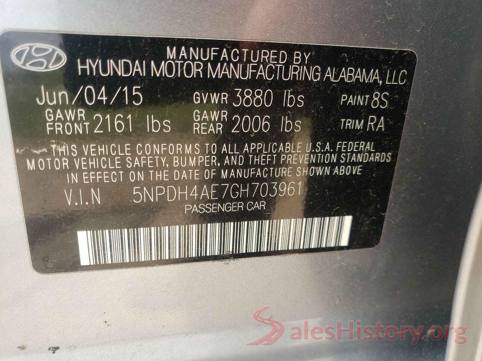 5NPDH4AE7GH703961 2016 HYUNDAI ELANTRA