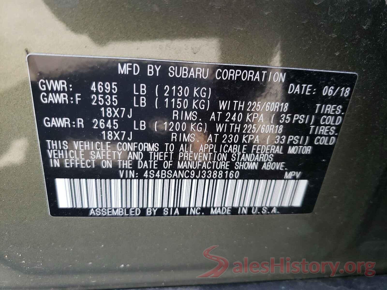 4S4BSANC9J3388160 2018 SUBARU OUTBACK