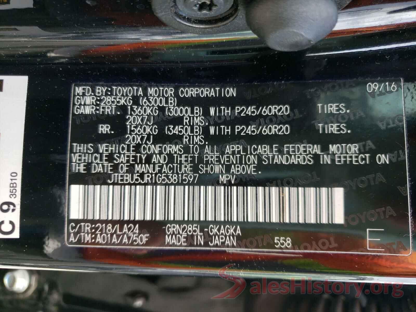 JTEBU5JR1G5381597 2016 TOYOTA 4RUNNER