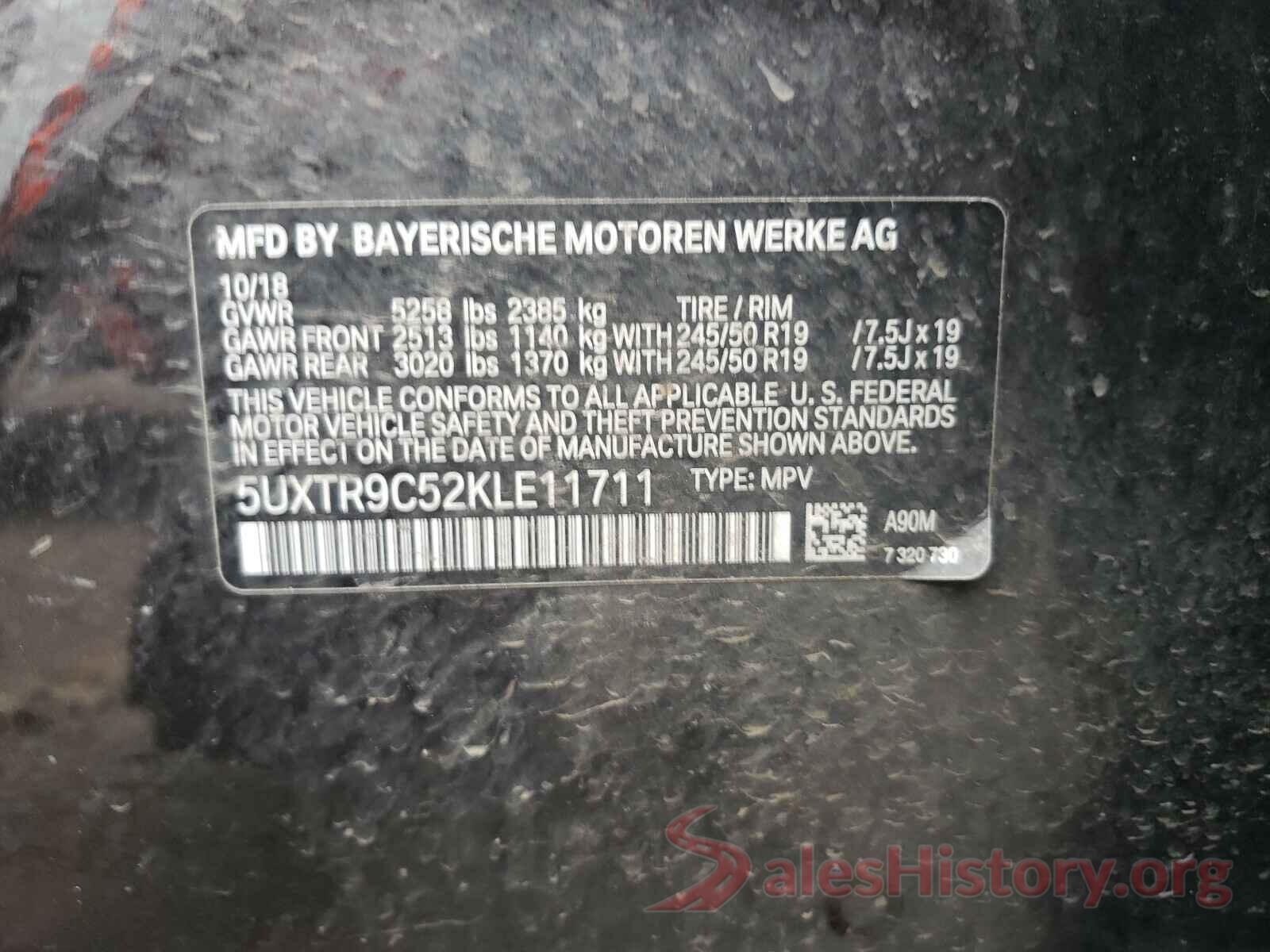 5UXTR9C52KLE11711 2019 BMW X3