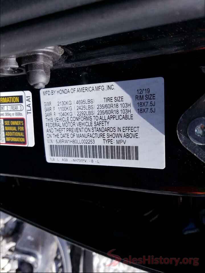 5J6RW1H80LL002253 2020 HONDA CRV