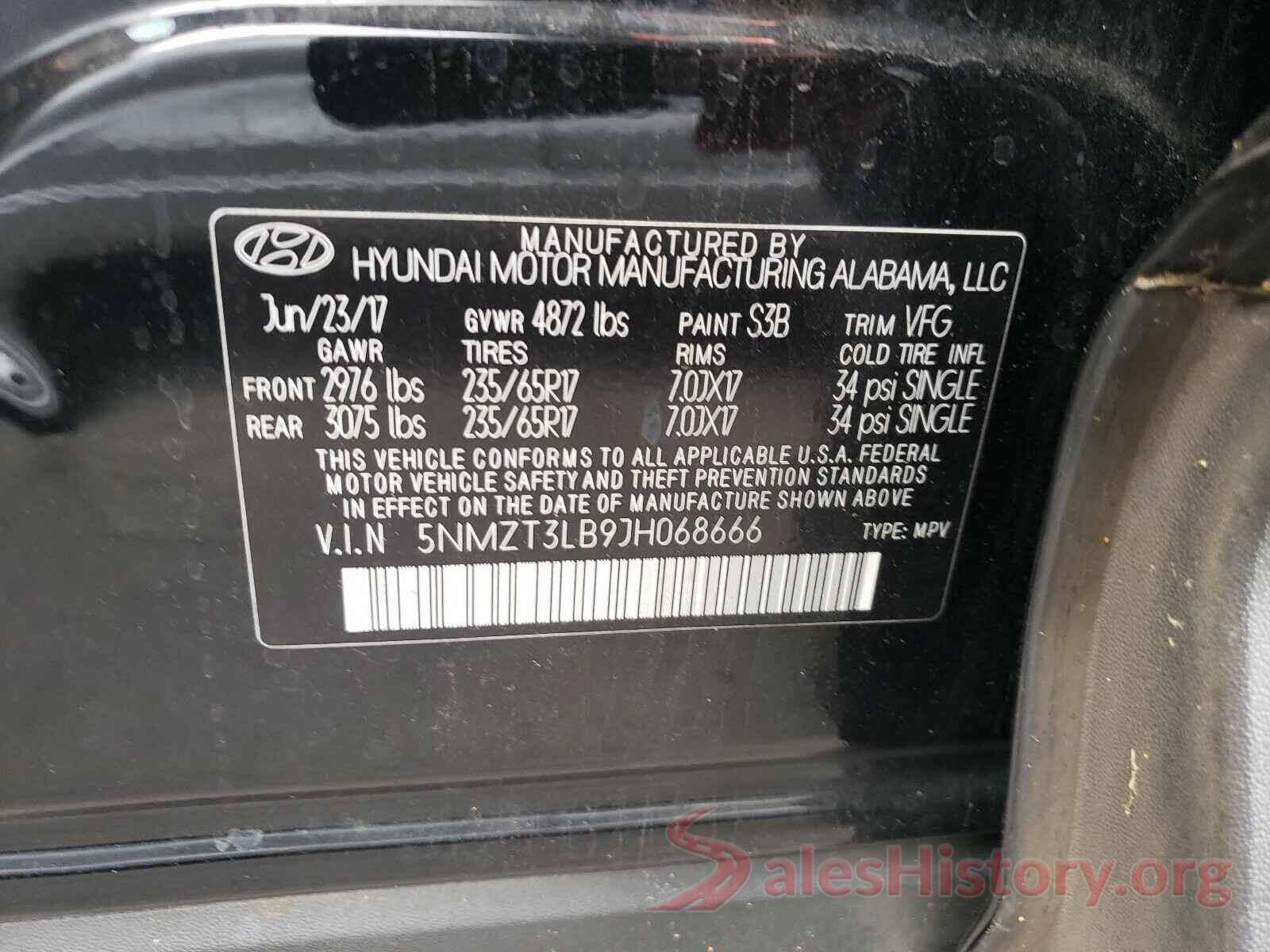 5NMZT3LB9JH068666 2018 HYUNDAI SANTA FE