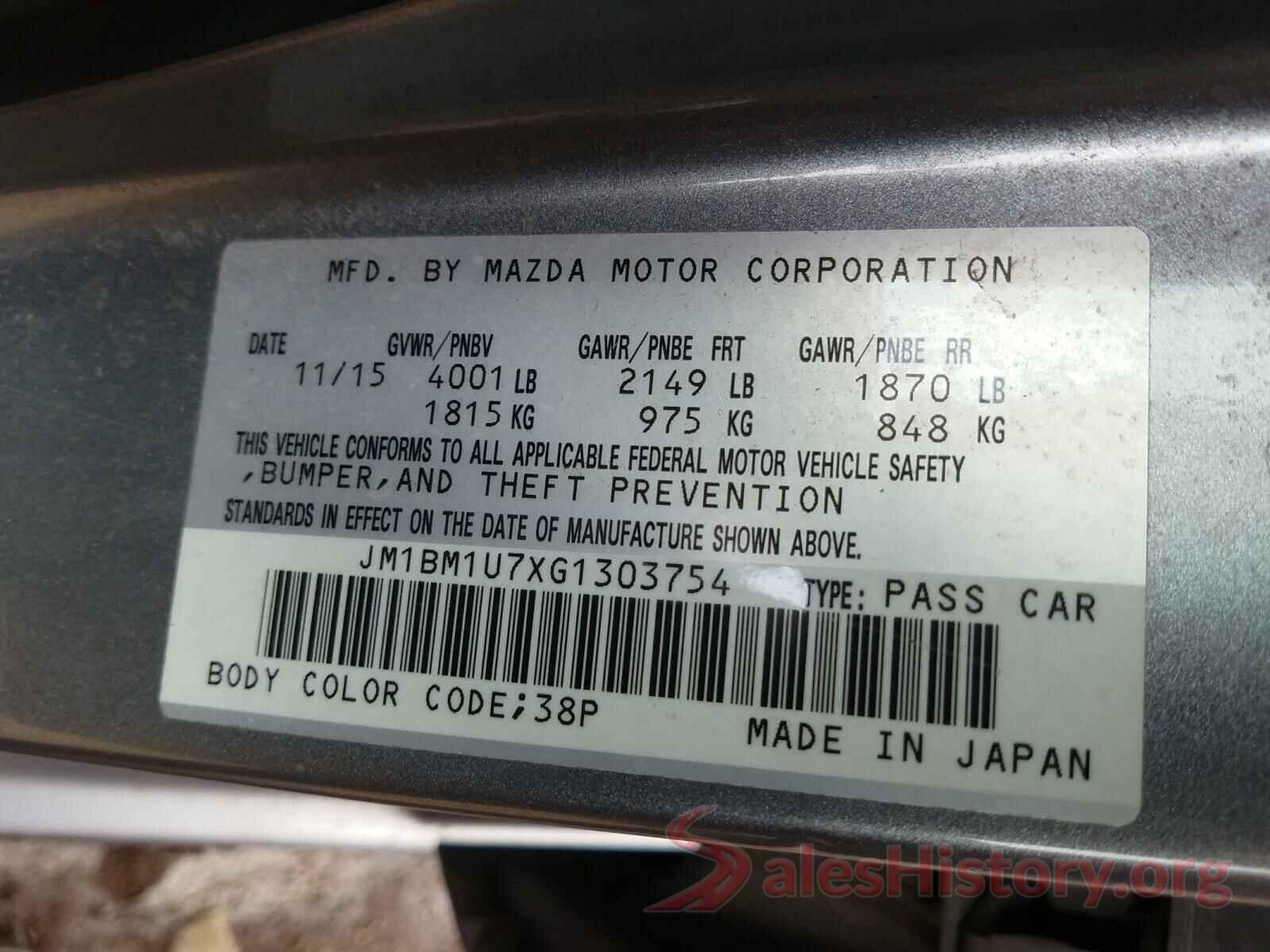 JM1BM1U7XG1303754 2016 MAZDA 3