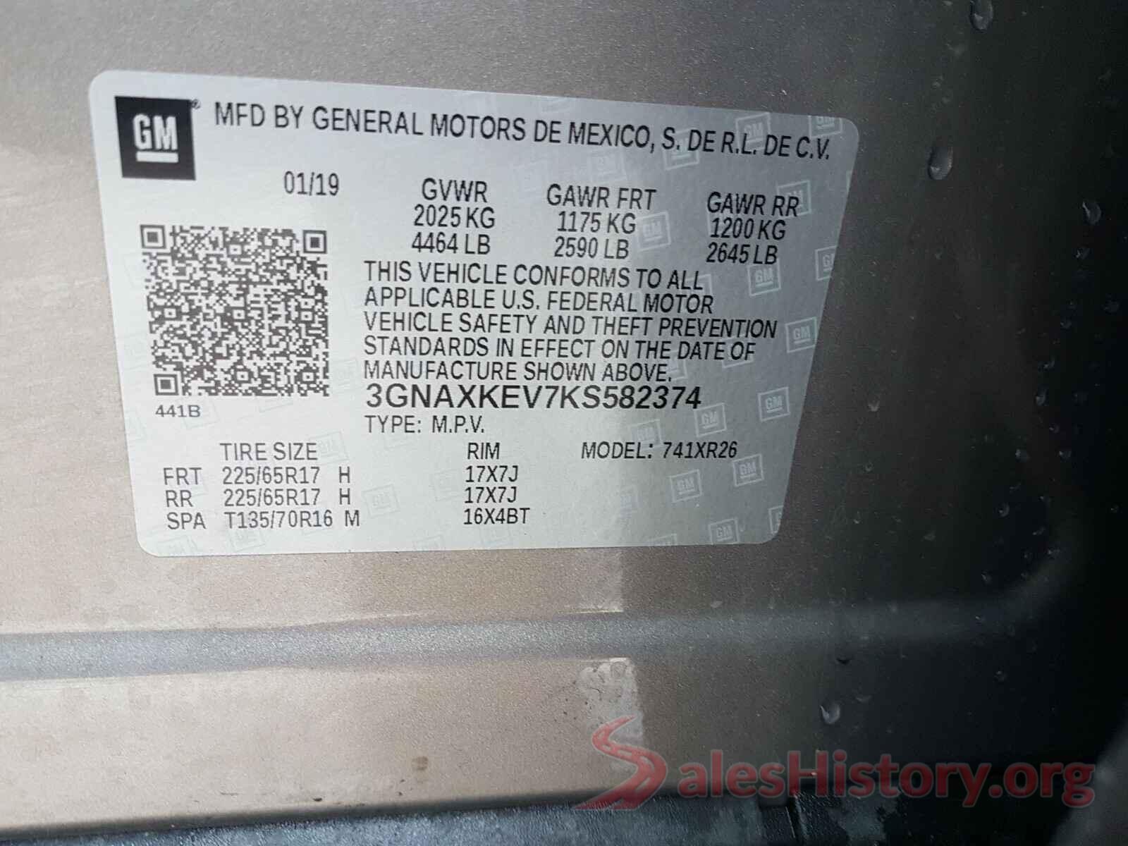 3GNAXKEV7KS582374 2019 CHEVROLET EQUINOX