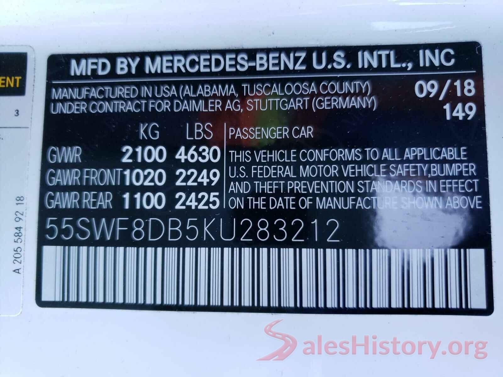 55SWF8DB5KU283212 2019 MERCEDES-BENZ C CLASS