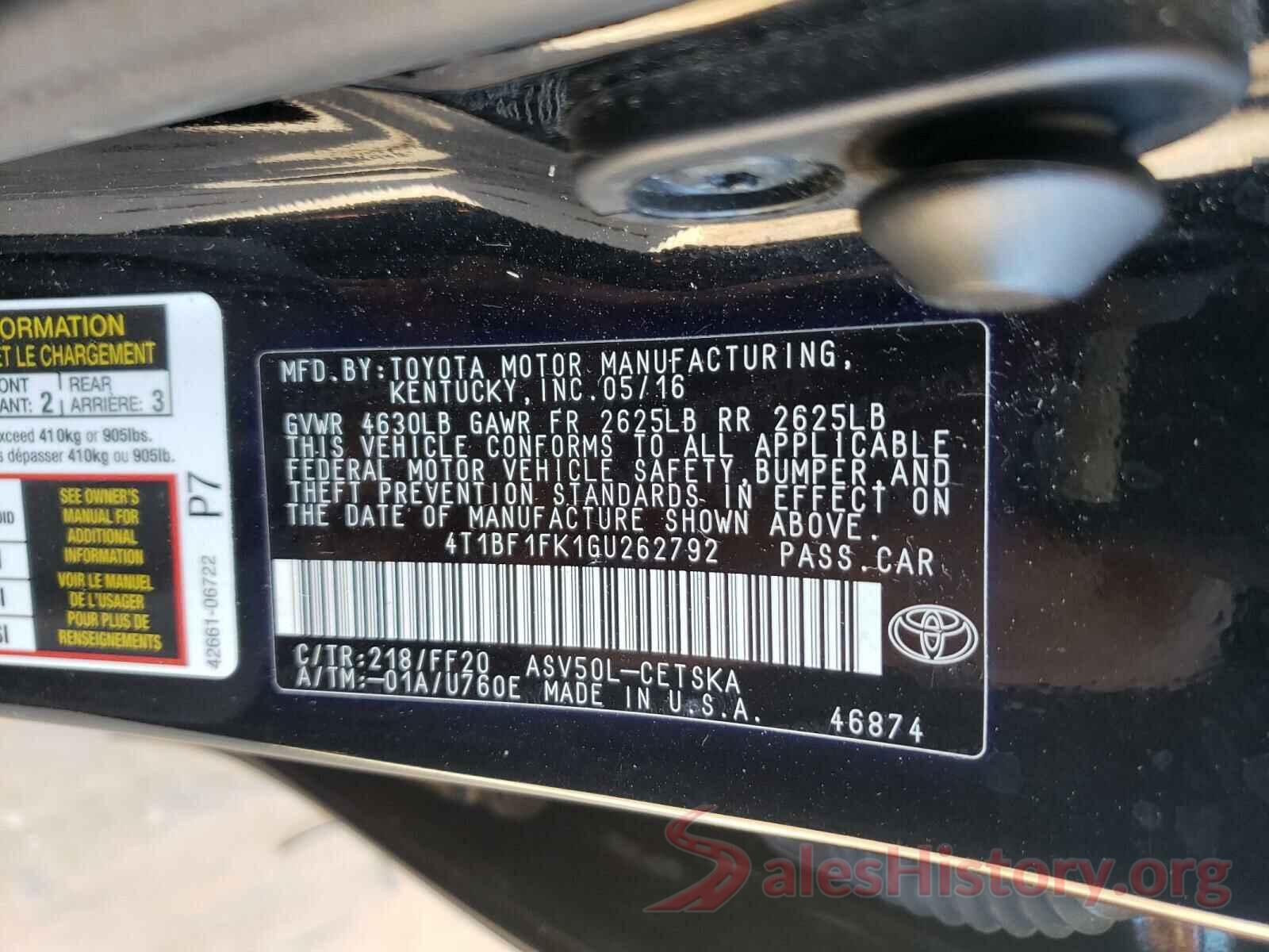 4T1BF1FK1GU262792 2016 TOYOTA CAMRY