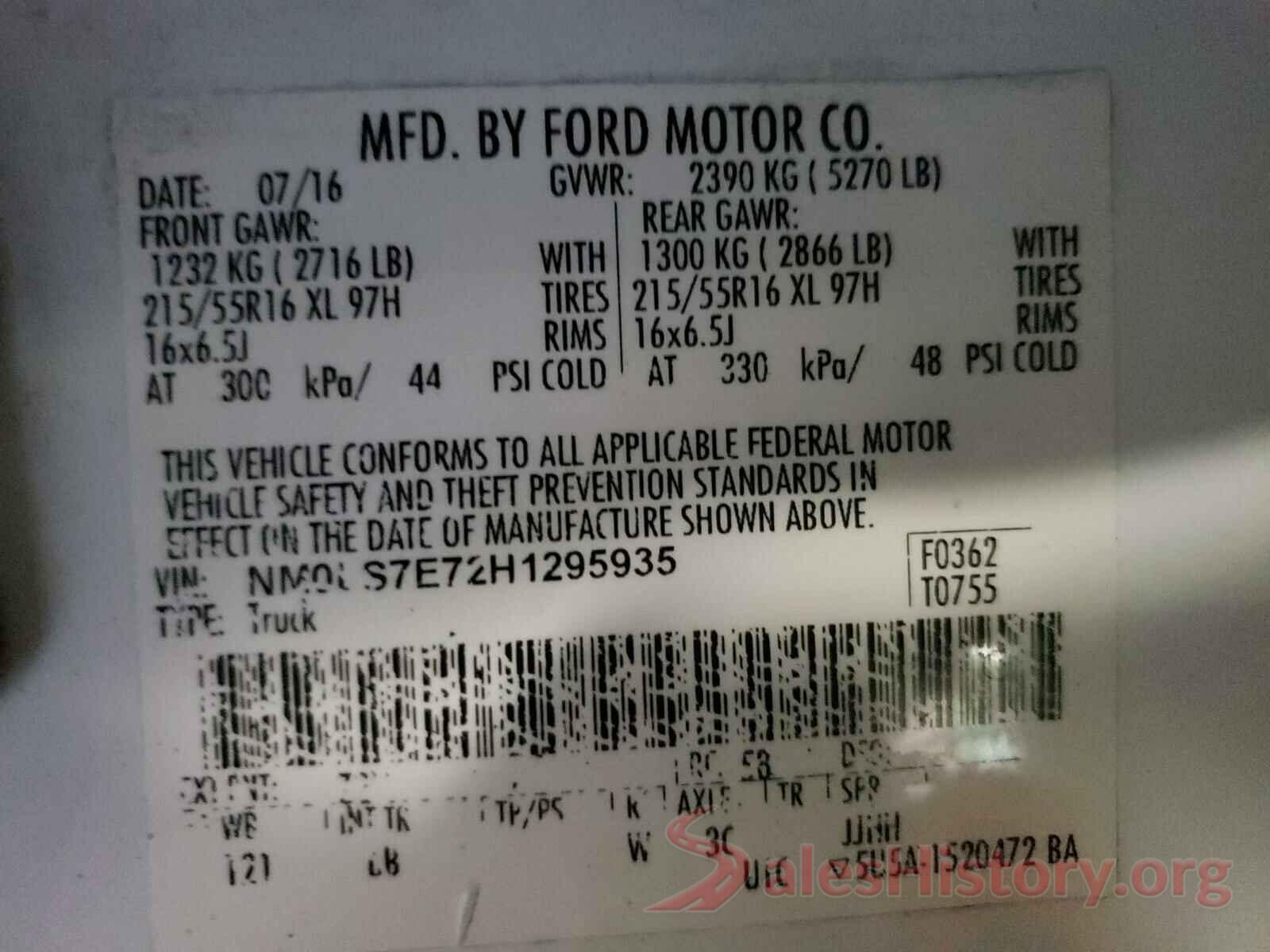 NM0LS7E72H1295935 2017 FORD TRANSIT CO