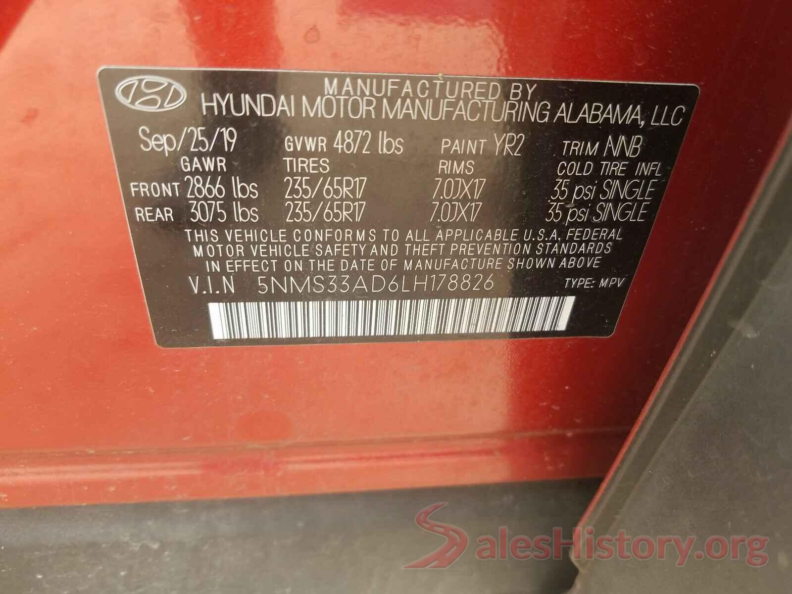 5NMS33AD6LH178826 2020 HYUNDAI SANTA FE