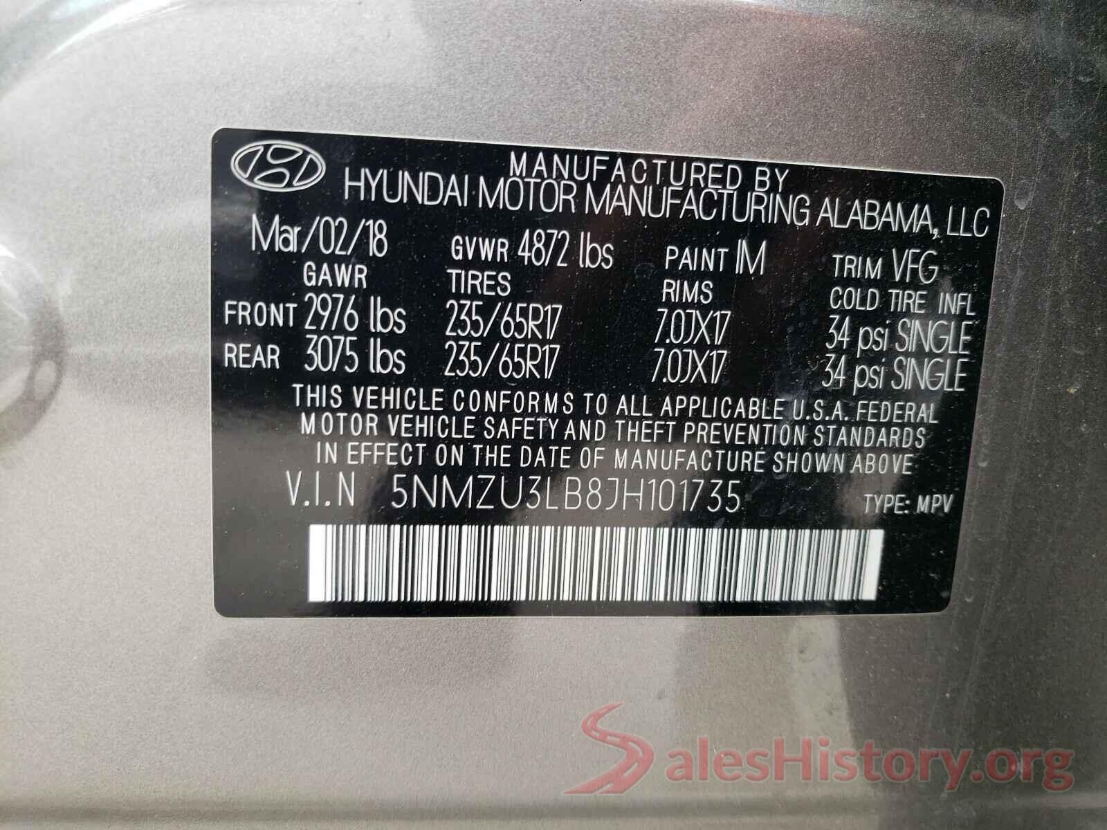 5NMZU3LB8JH101735 2018 HYUNDAI SANTA FE