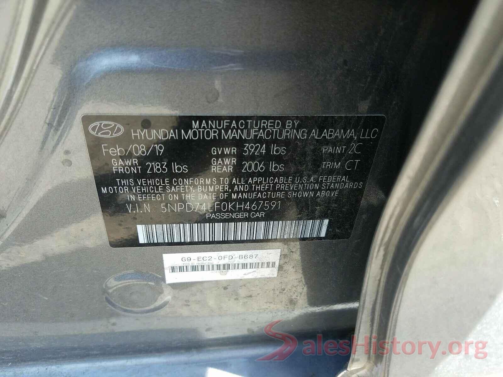 5NPD74LF0KH467591 2019 HYUNDAI ELANTRA