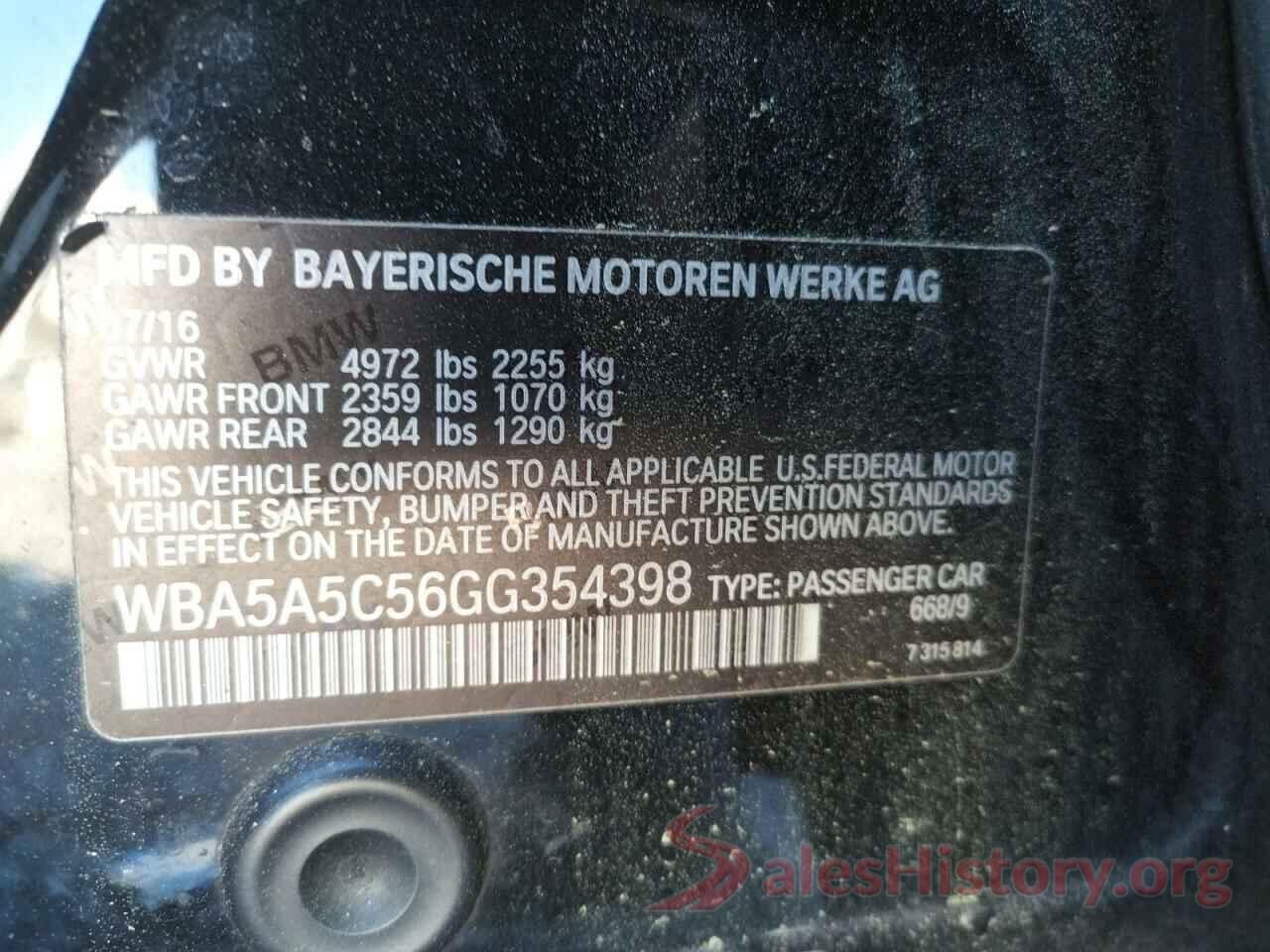 WBA5A5C56GG354398 2016 BMW 5 SERIES