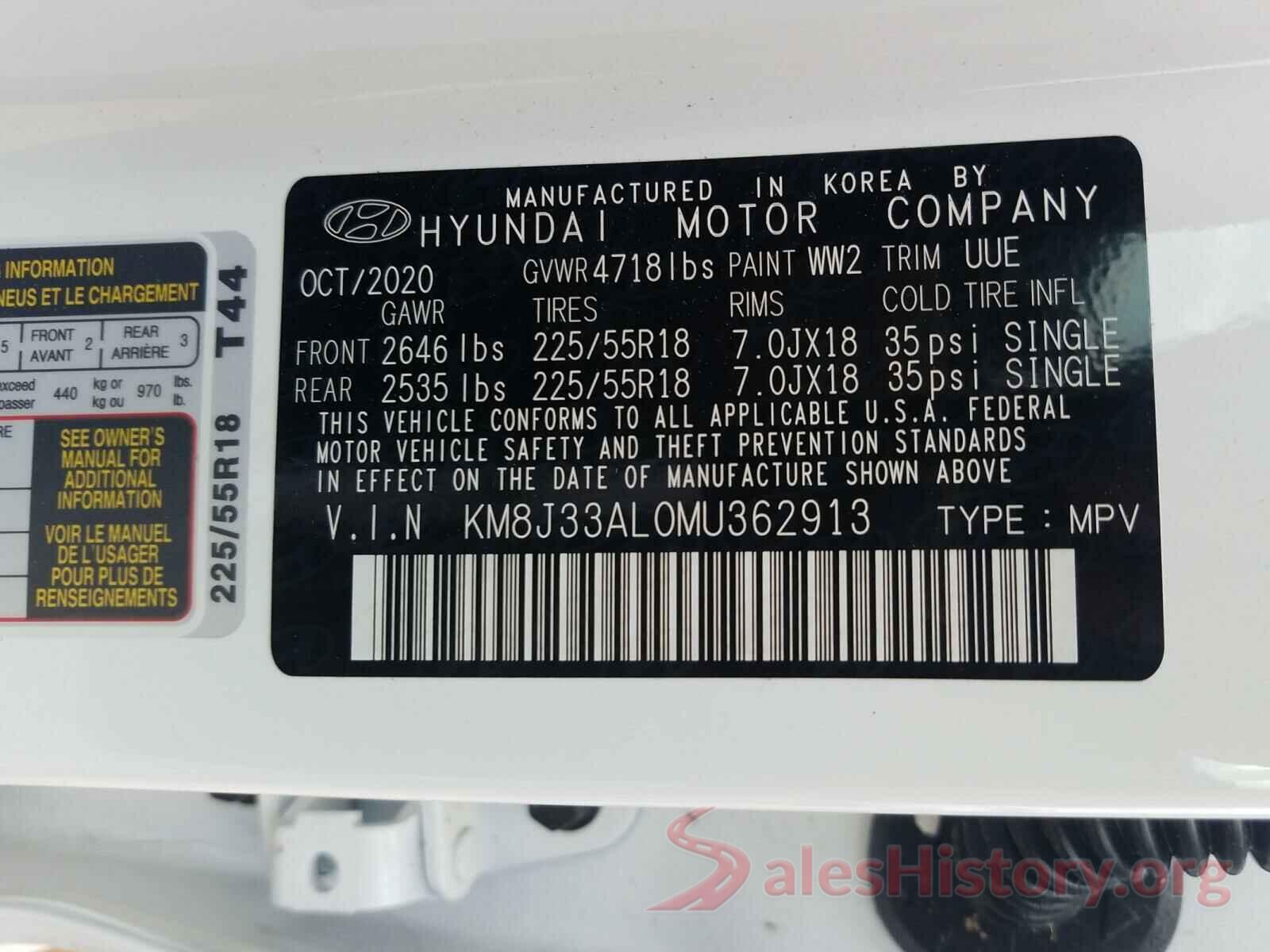 KM8J33AL0MU362913 2021 HYUNDAI TUCSON