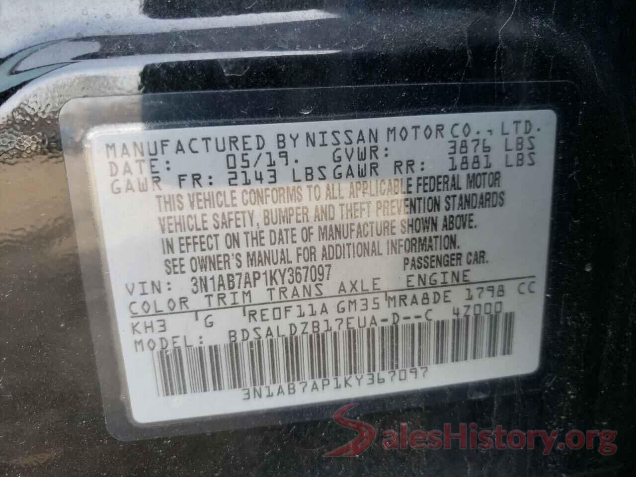 3N1AB7AP1KY367097 2019 NISSAN SENTRA