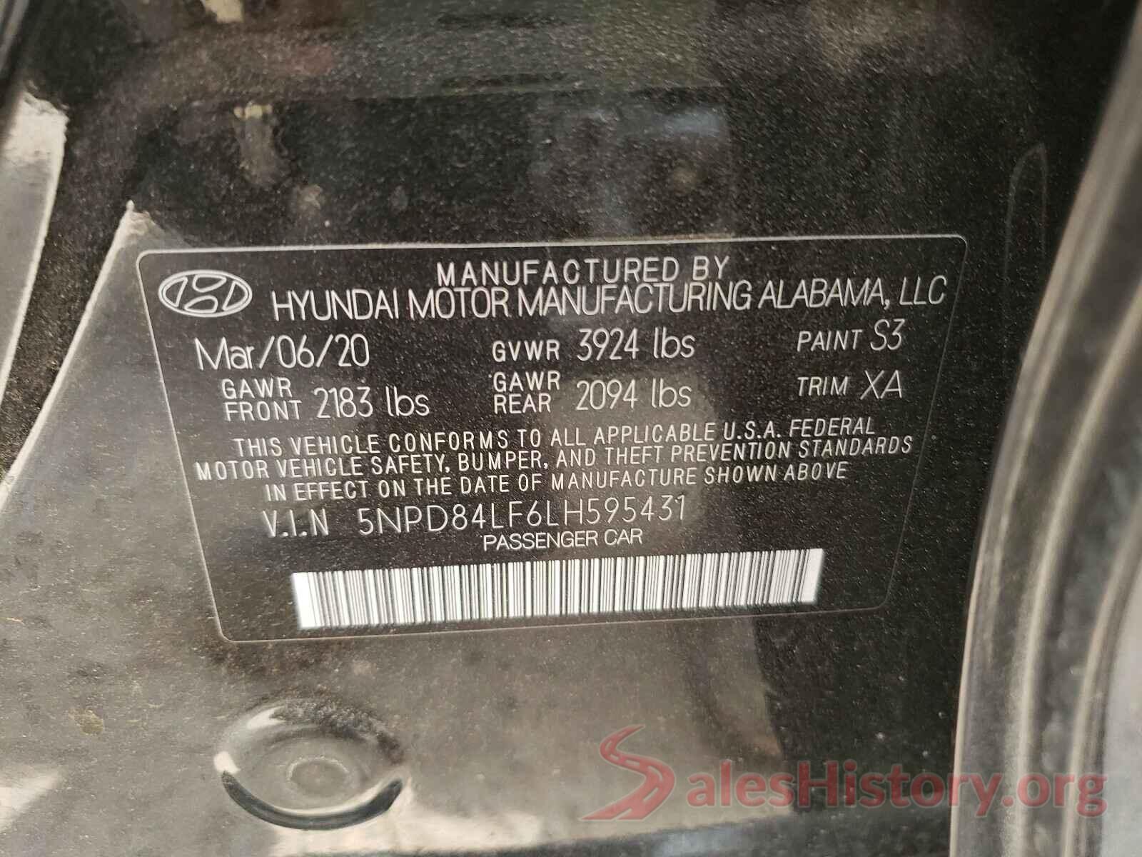 5NPD84LF6LH595431 2020 HYUNDAI ELANTRA