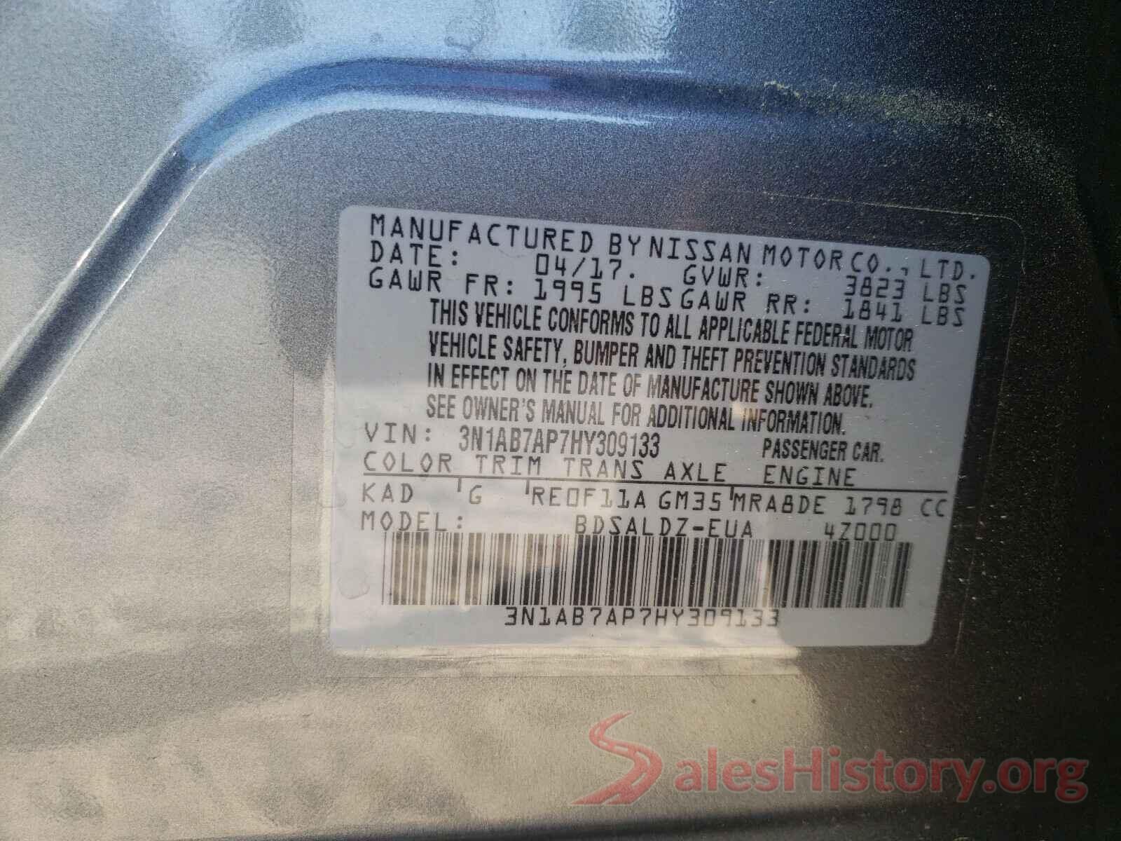 3N1AB7AP7HY309133 2017 NISSAN SENTRA