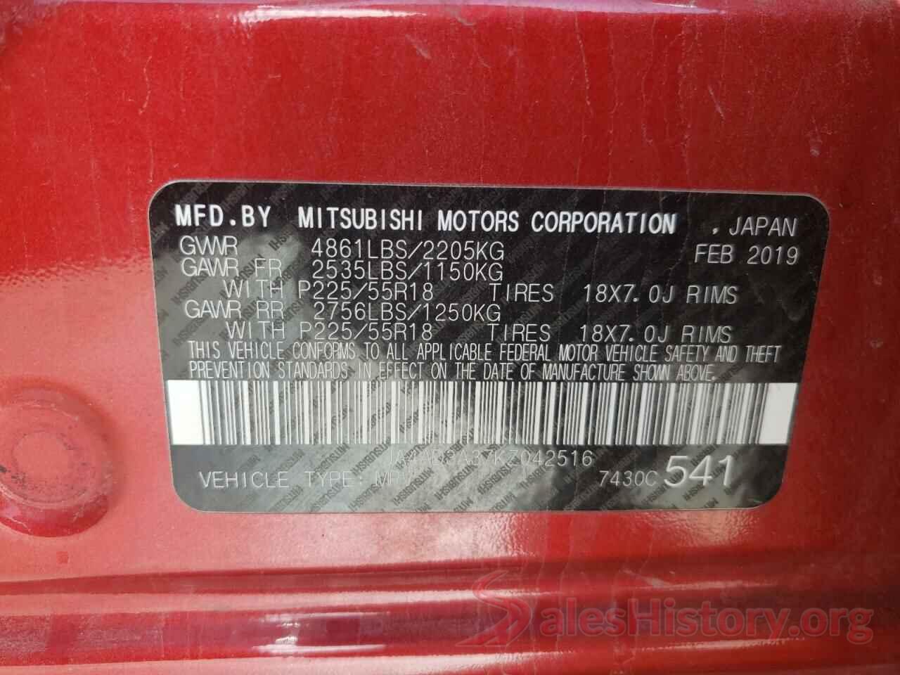 JA4AD3A37KZ042516 2019 MITSUBISHI OUTLANDER