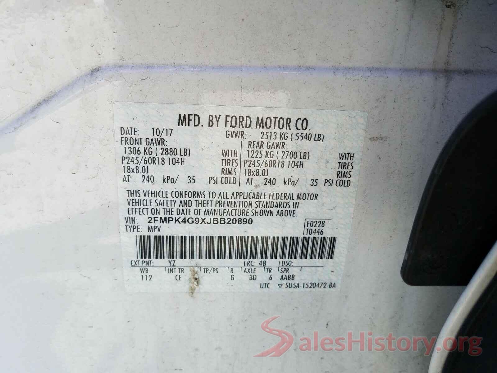 2FMPK4G9XJBB20890 2018 FORD EDGE