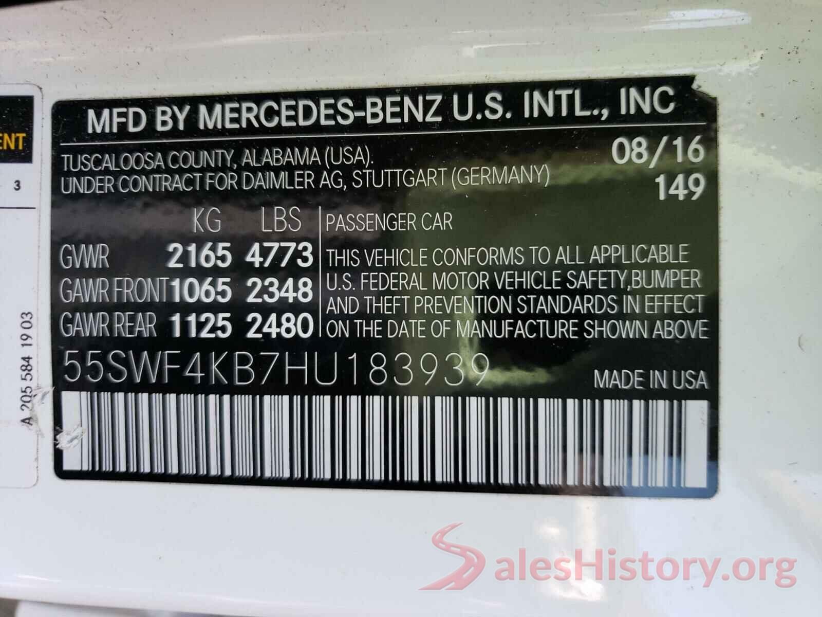 55SWF4KB7HU183939 2017 MERCEDES-BENZ C CLASS