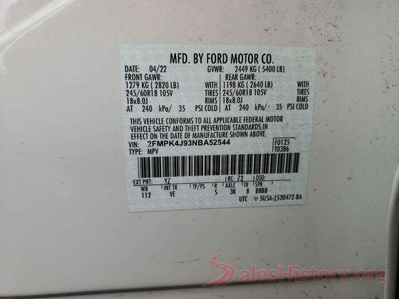 2FMPK4J93NBA52544 2022 FORD EDGE