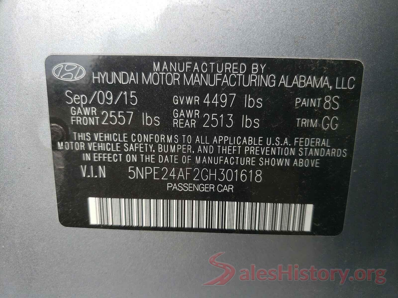 5NPE24AF2GH301618 2016 HYUNDAI SONATA