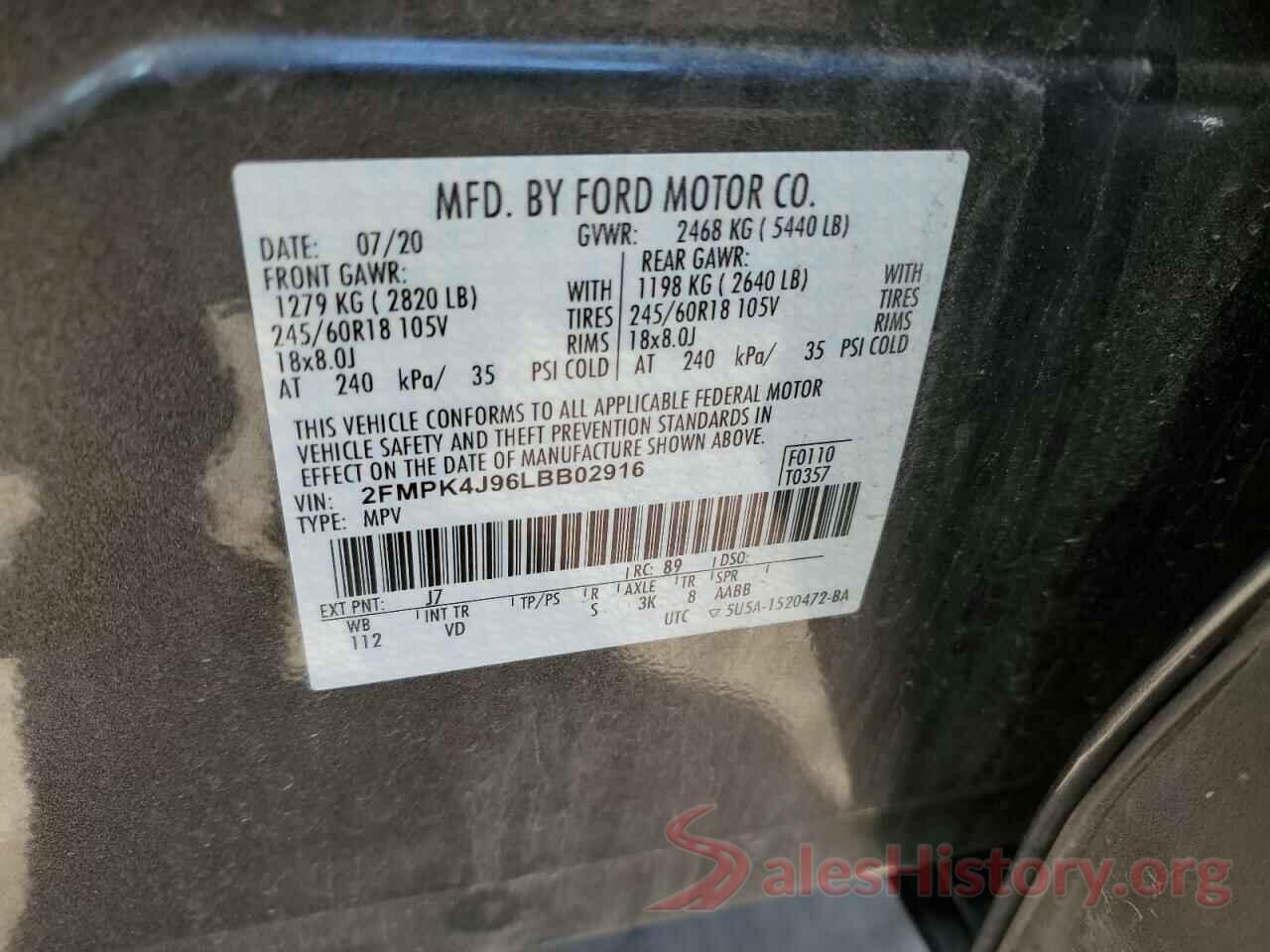 2FMPK4J96LBB02916 2020 FORD EDGE