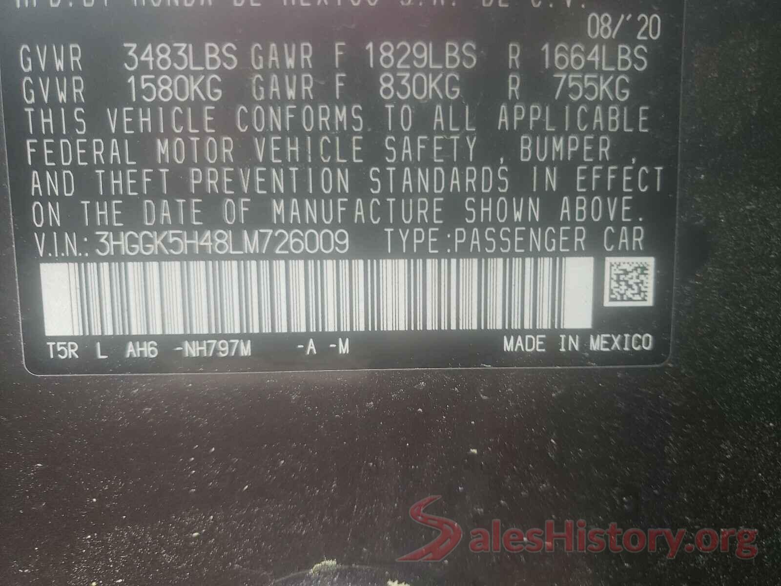 3HGGK5H48LM726009 2020 HONDA FIT