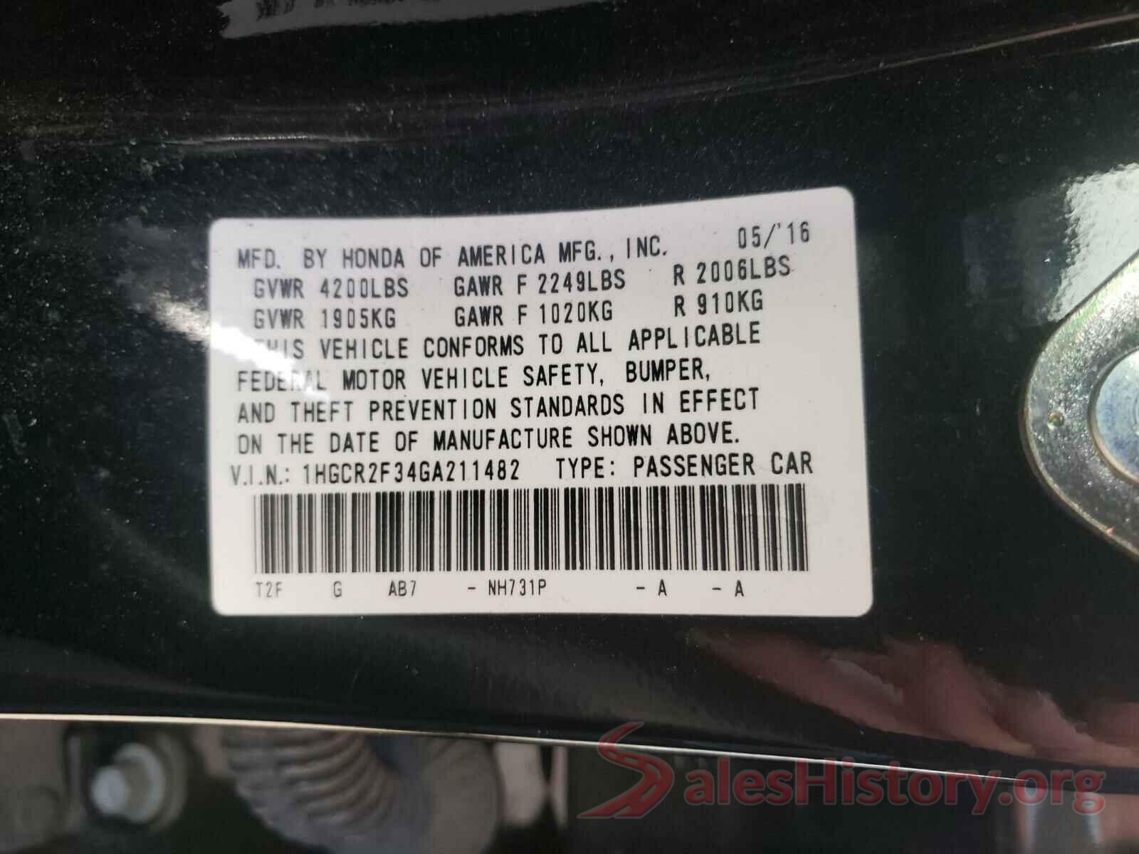 1HGCR2F34GA211482 2016 HONDA ACCORD