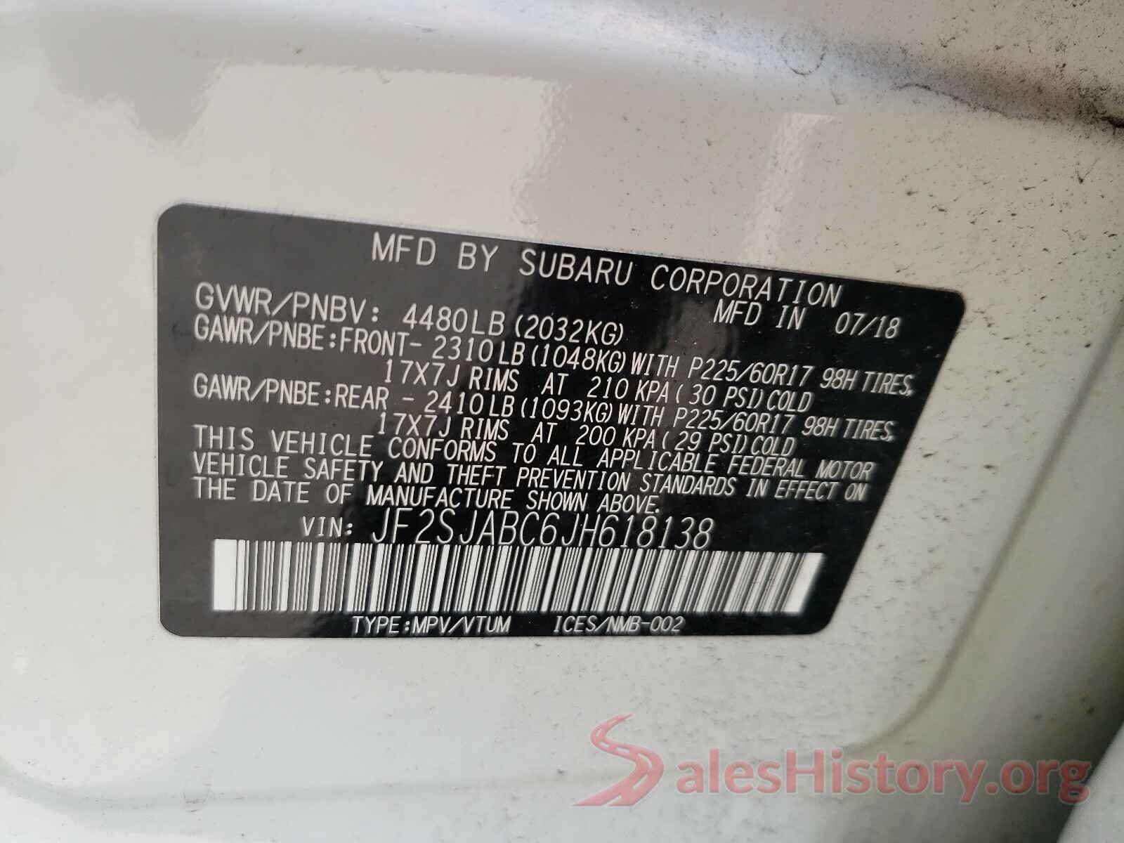 JF2SJABC6JH618138 2018 SUBARU FORESTER