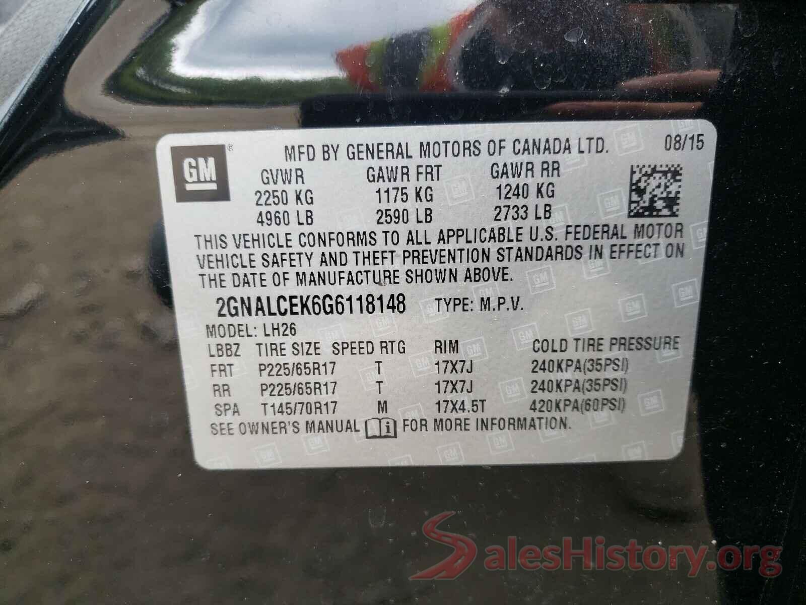 2GNALCEK6G6118148 2016 CHEVROLET EQUINOX