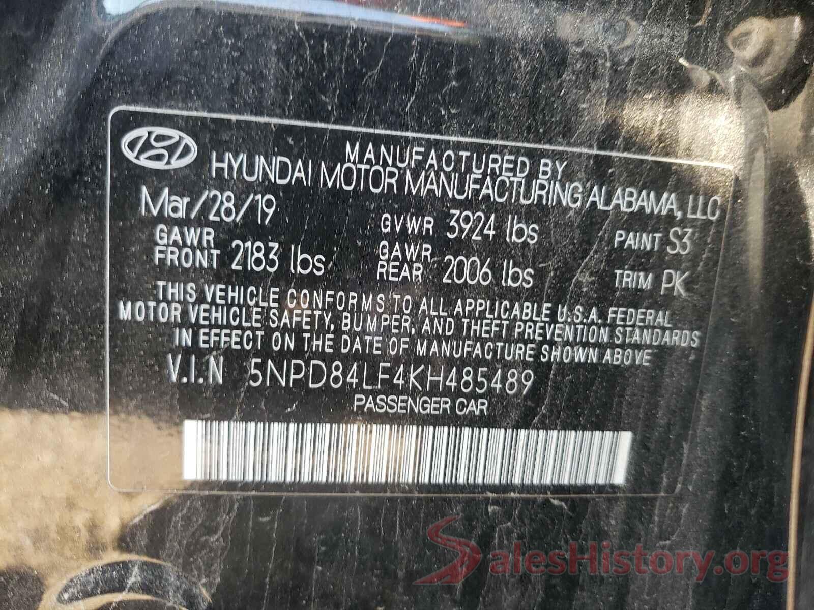 5NPD84LF4KH485489 2019 HYUNDAI ELANTRA