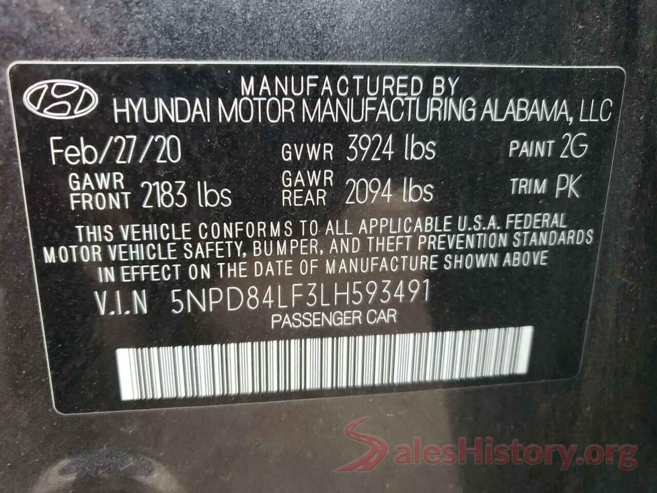 5NPD84LF3LH593491 2020 HYUNDAI ELANTRA